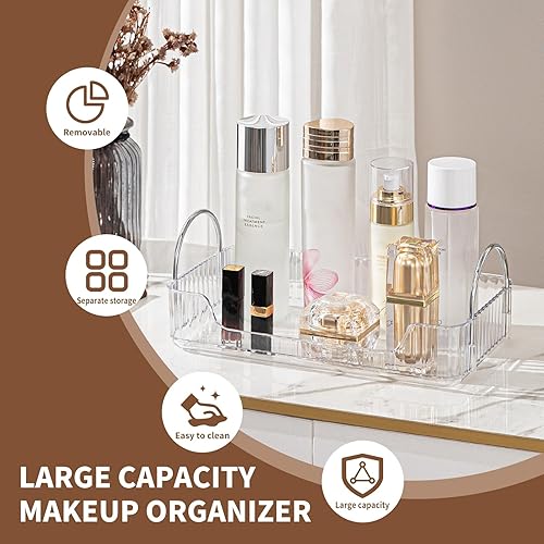 Miniatura 2 de Bandeja organizadora transparente para tocador, 1 nivel para encimera de baño, cuidado de la piel y maquillaje, artículos de tocador, lociones,