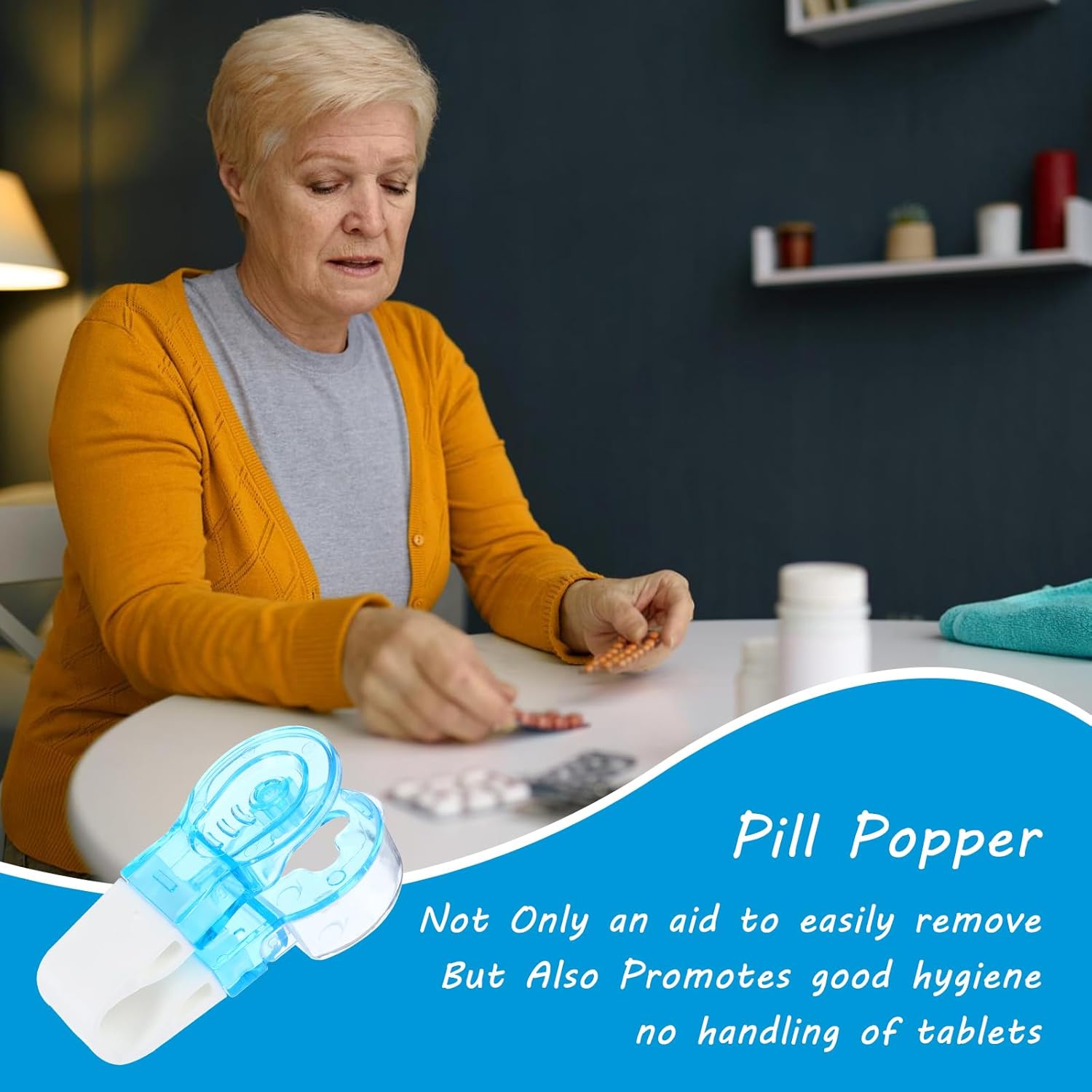 YUXIANLB 4 Pcs Portable Pill Taker Medicine Remover Assistance Pill Popper for Blister Pack Tablets Easy and Quick Tablet Remover Opener Tool for Nurses Household Gadgets Punchers Blue White