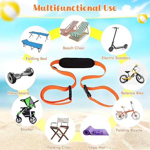 Miniatura 7 de Sanwuta 2 correas ajustables para silla de playa, correas para silla de campamento, correas para hombro, plegables, playa, mochilero, bicicletas