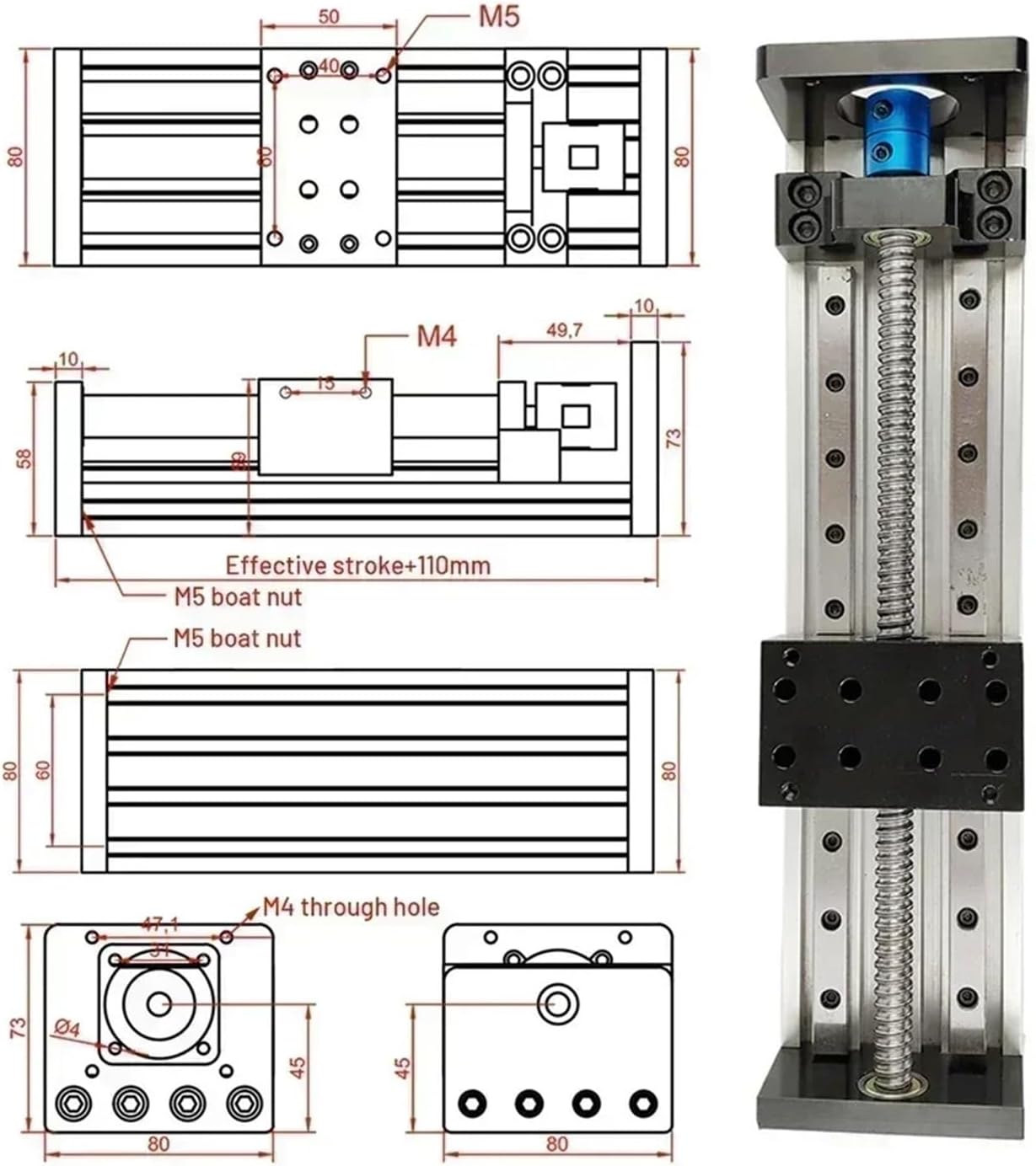 Linear Rail Motor Kit CNC Ball Screw Sliding Table SFU1605 Nema23 Motor Slide Table Linear Guide Stage XYZ Axis Motion Module(1.2Nm Motor kit,200mm Stroke)
