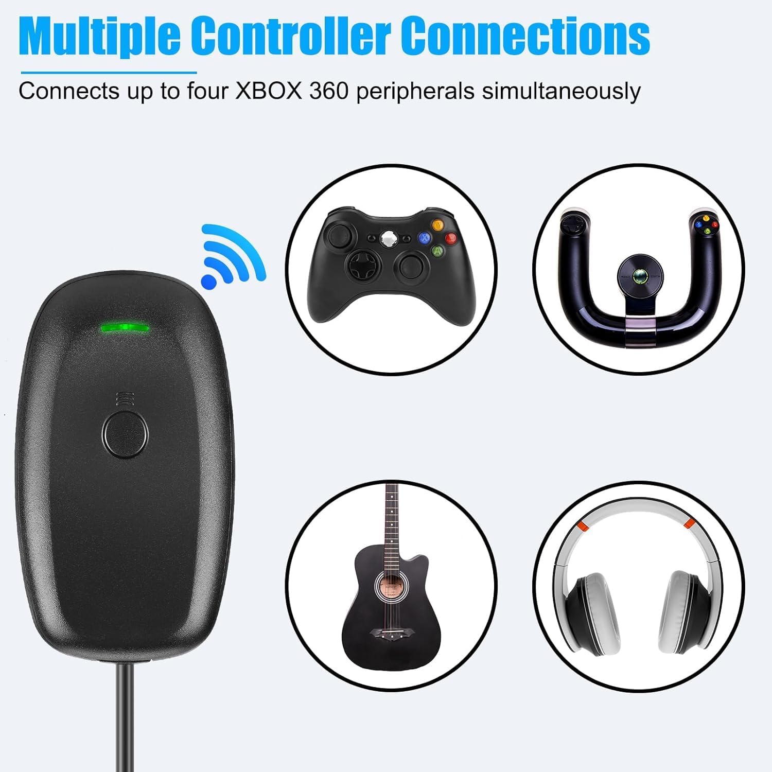 Wireless USB Gaming Receiver Adapter for Xbox 360 Controller, Compatible with Windows 11/10/8/7 PC, Plug & Play, Supports Up to 4 Controllers, Black