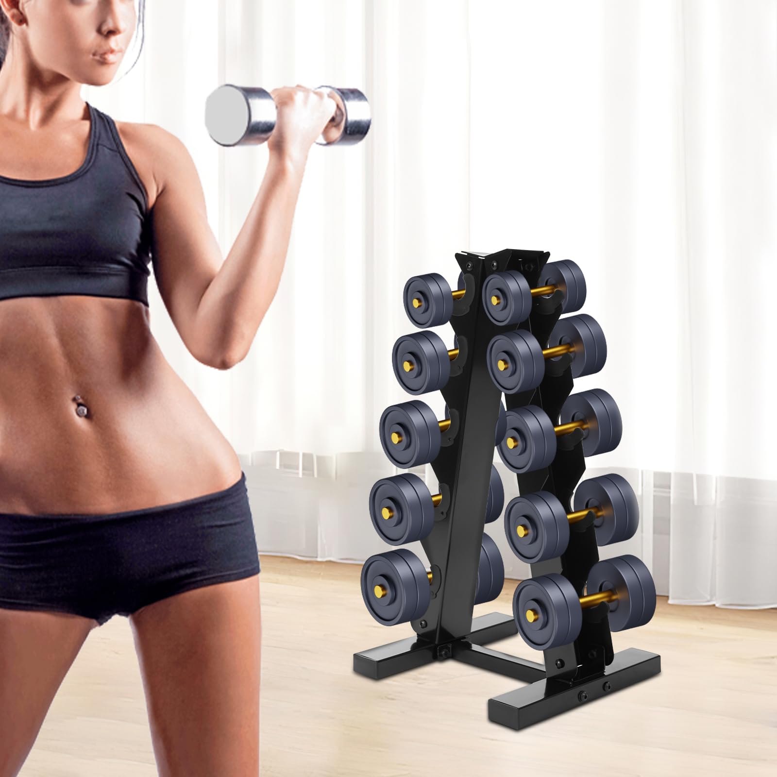 Support d'haltères court en acier à 5 niveaux - Charge maximale : 100 kg