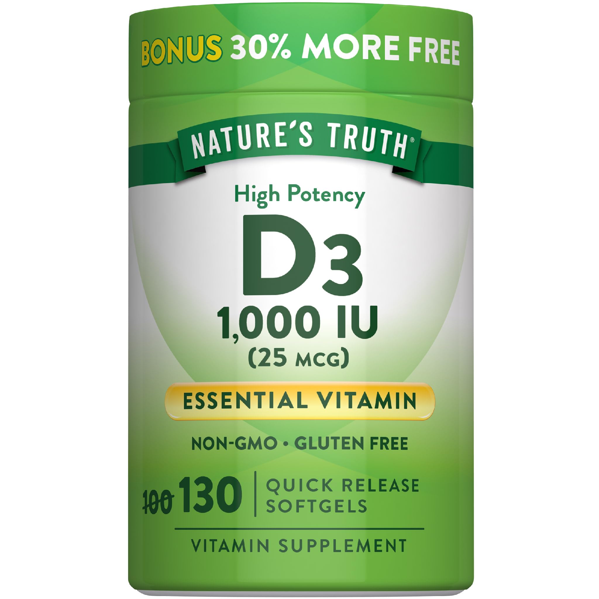 Nature's Truth Vitamin D3 1000 IU Softgels | High Potency Formula | 25 mcg