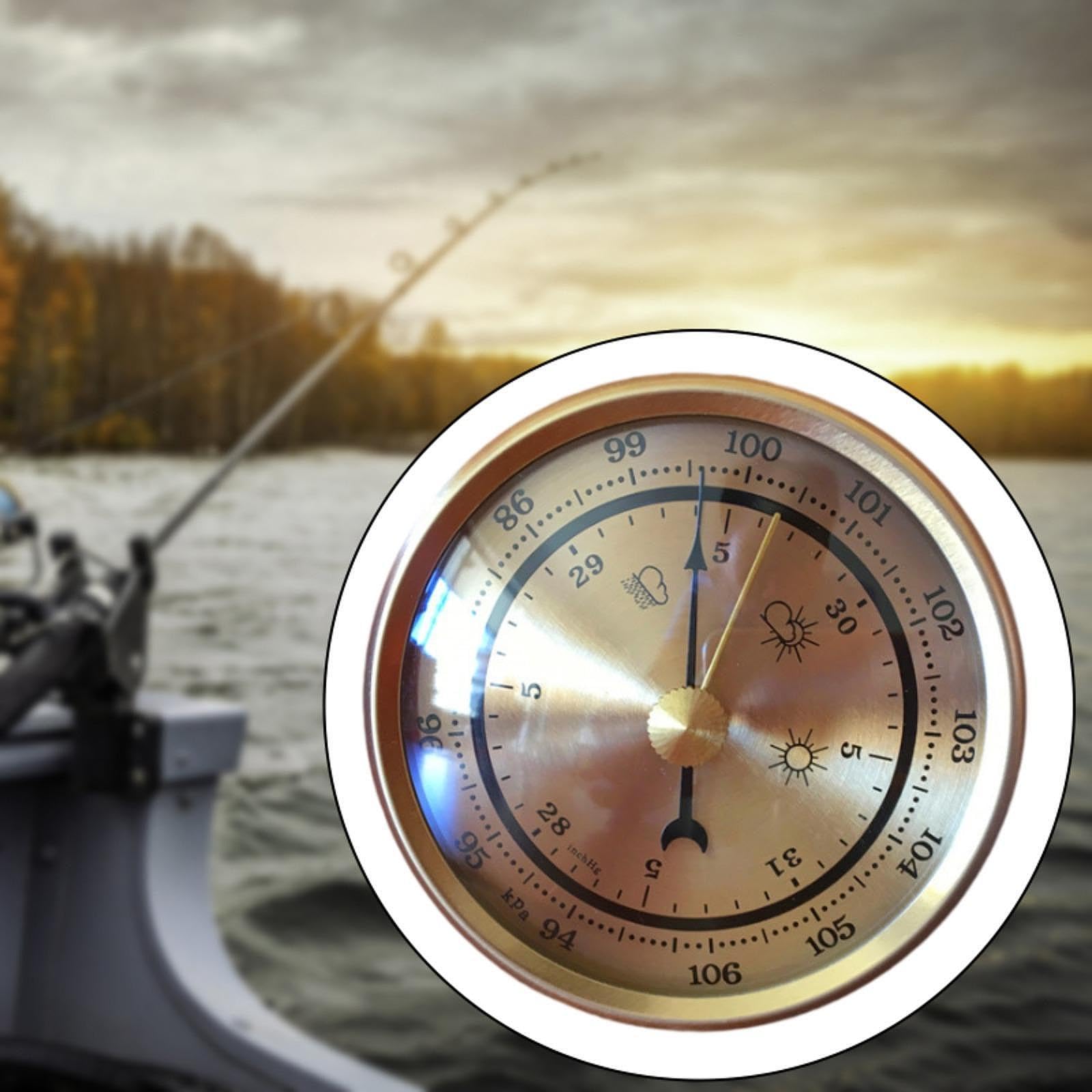 Harilla Barómetro de Pesca, Herramienta Meteorológica Profesional de Metal para Exteriores, Fácil de Usar, Portátil, Dorado, Accesorio de Pesca