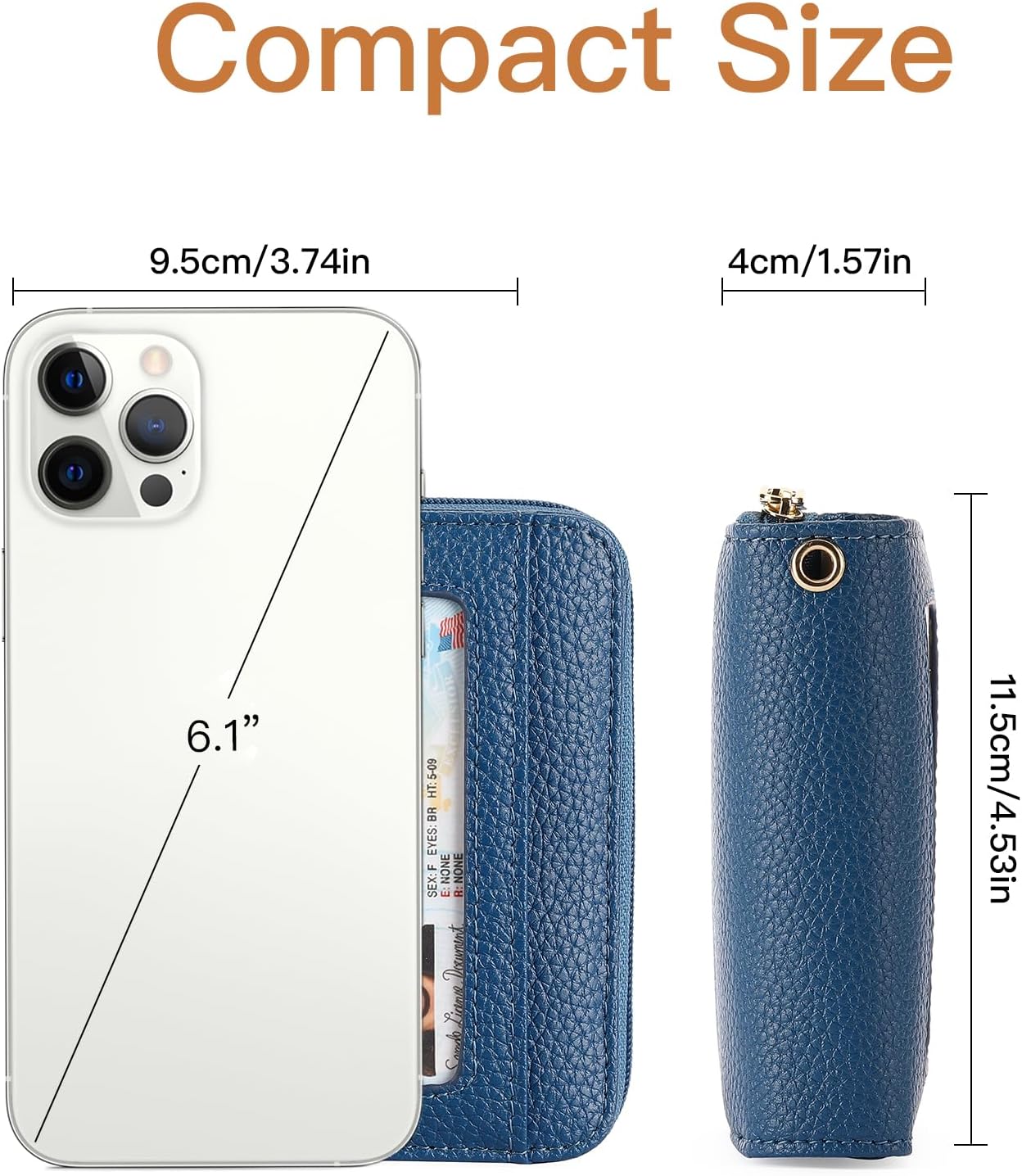 GOIACII Small Wallet for Women RFID Blocking Credit Card Holder Ladies Compact Purse Zip Around Wristlet Vegan Leather Blue - Image 7