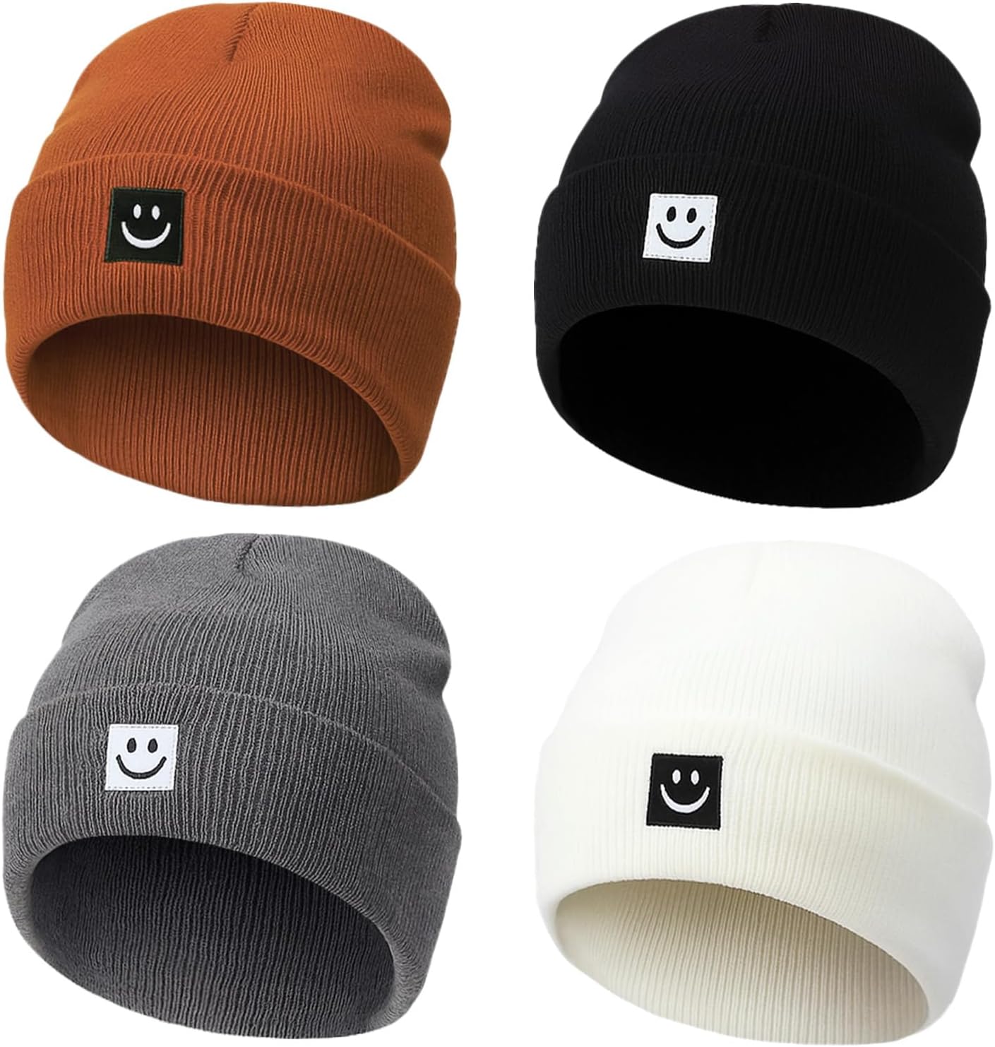 Knit Beanie Hat with Smile Face for Men Women Winter Warm Soft Slouchy Skull Cap