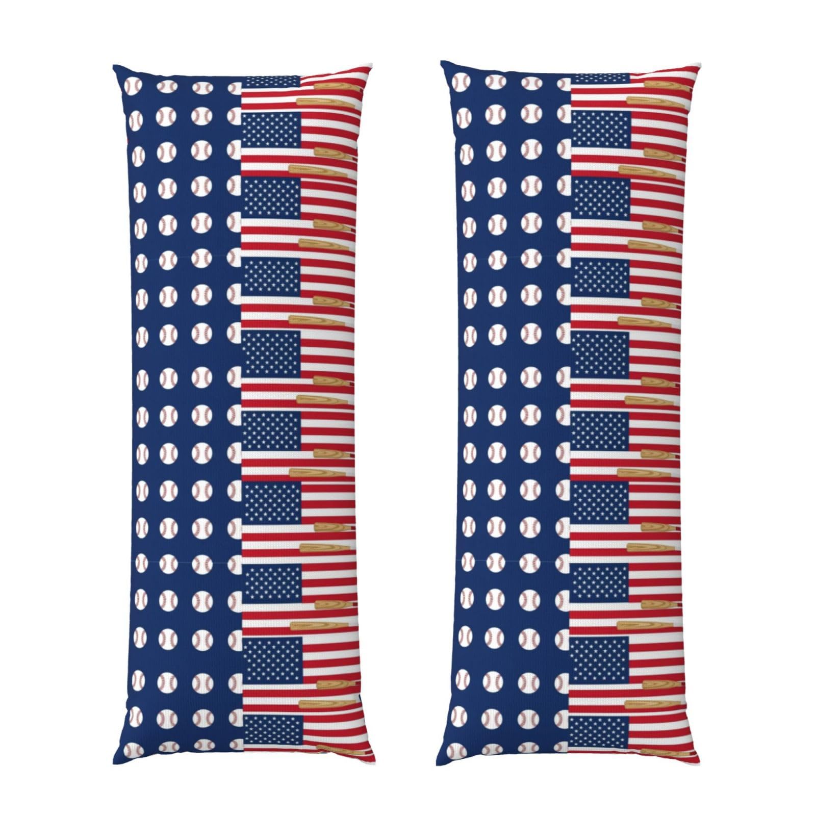 Body Pillow Cover 20x54, American Flag Baseball Bats and Balls, Decorative Zippered Pillowcase, Soft Cozy Flannel Fabric, Cushion Case for Couch Sofa Bedroom Home Decor