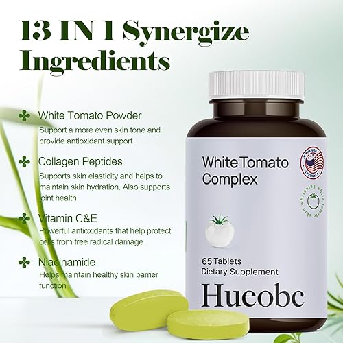 Miniatura 4 de White Tomato Complex - Suplemento antioxidante 13 en 1 con vitaminas C y E, péptidos de colágeno, apoya el brillo de la piel, antienvejecimiento,