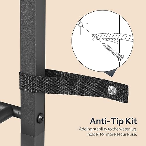 Miniatura 7 de HOOBRO Soporte para jarra de agua de 5 galones, 6 botellas, estante para jarra de agua, soporte para botellas de agua de 3 niveles con refuerzo en