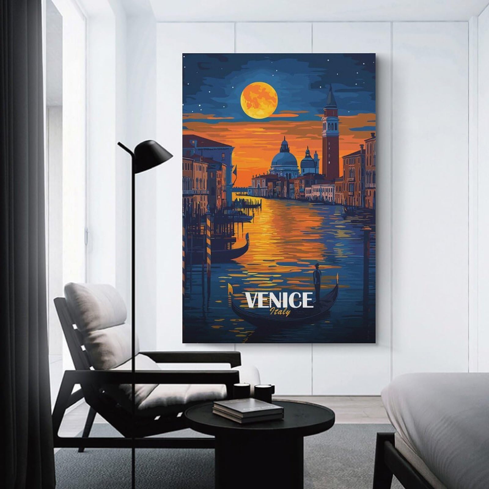 Junmoney Venice Italy Night Scene Home Decor Wall Art 24x36inch(60x90cm), for Office, Study Or Home Workspace, Home Office Artwork with Decorative Appeal