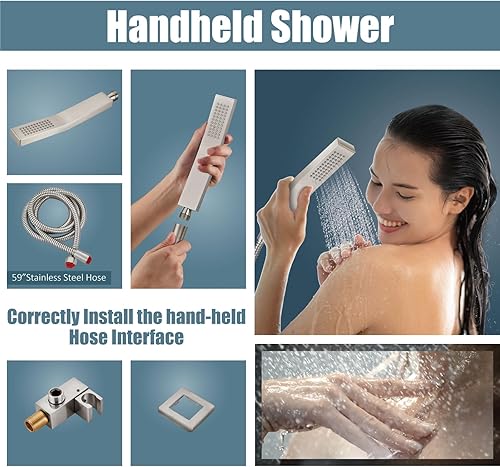 Miniatura 5 de Aolemi Sistema de ducha de lluvia de 8 pulgadas, juego de cabezal de ducha de bronce aceitado con relleno de bañera, ducha de mano de lujo, válvula