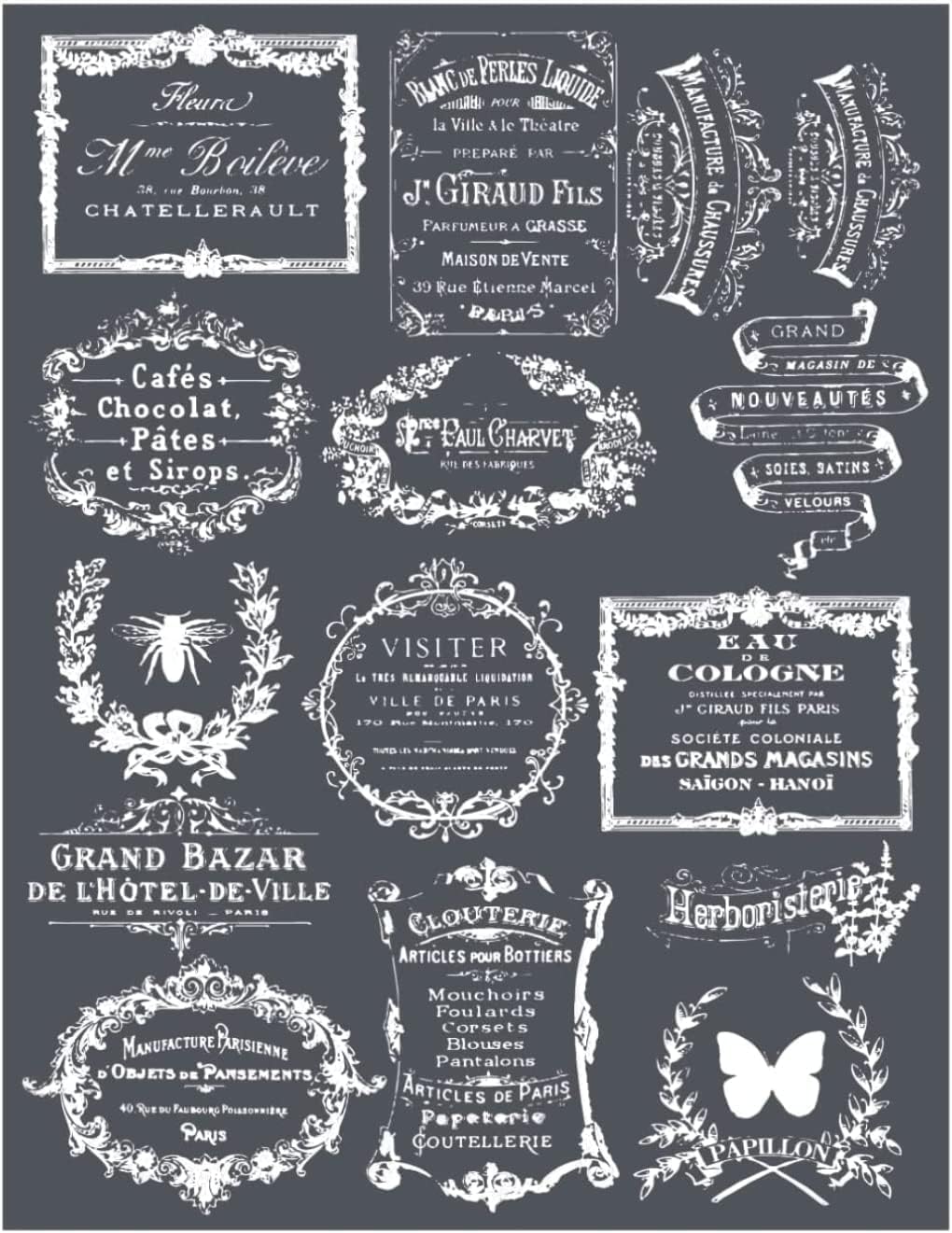 A Maker's Studio - Reusable Adhesive Mesh Stencil Sheet - Great for DIY Arts and Crafts - Suitable for Paints and Inks - French Cafe Pattern (8.5 x 11 Inches)