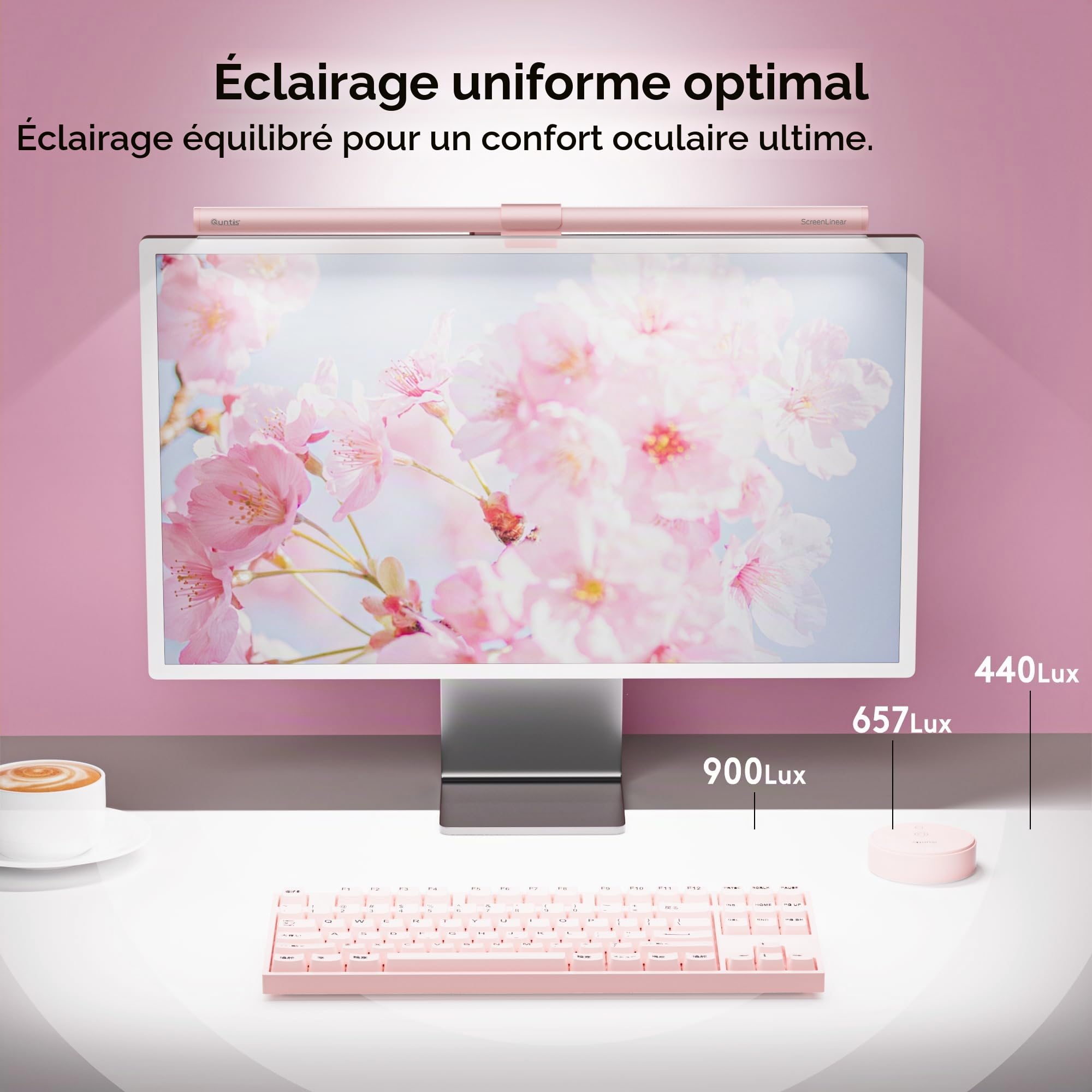 Quntis 51CM USB Lampe Ecran PC Télécommande Rose, 88+56 LED Bureau Gaming RGB Monitor Light Bar, Lumière Ambiante Réglable 15 Couleurs