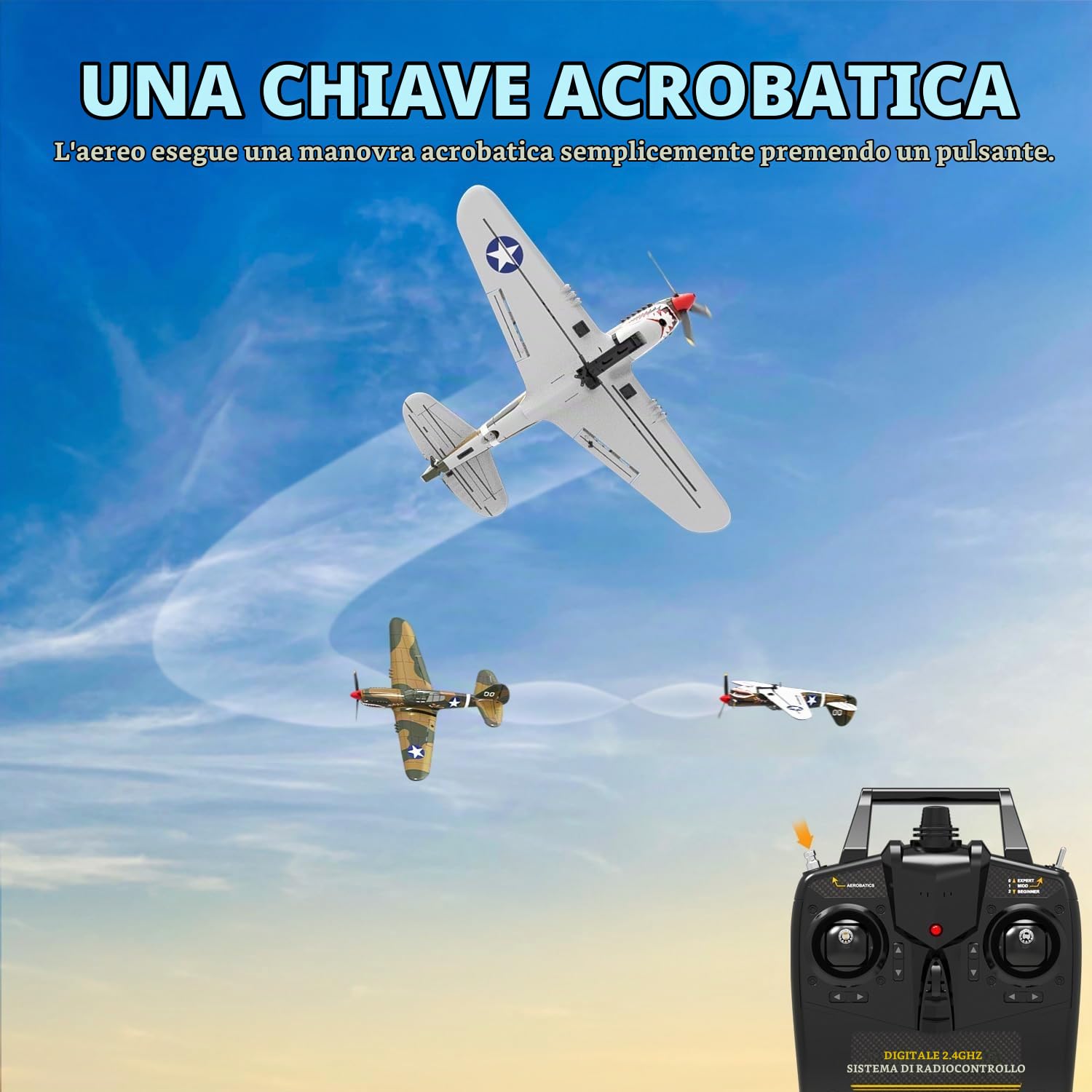 volantexrc Aereo Telecomandato P40 Warhawk V2, 4 Canali 2.4GHz con Giroscopio 6 Assi, Modello RTF Pronto a Volare, Ideale per Adulti, Aereo da Caccia Elettrico con Stabilizzatore Automatico