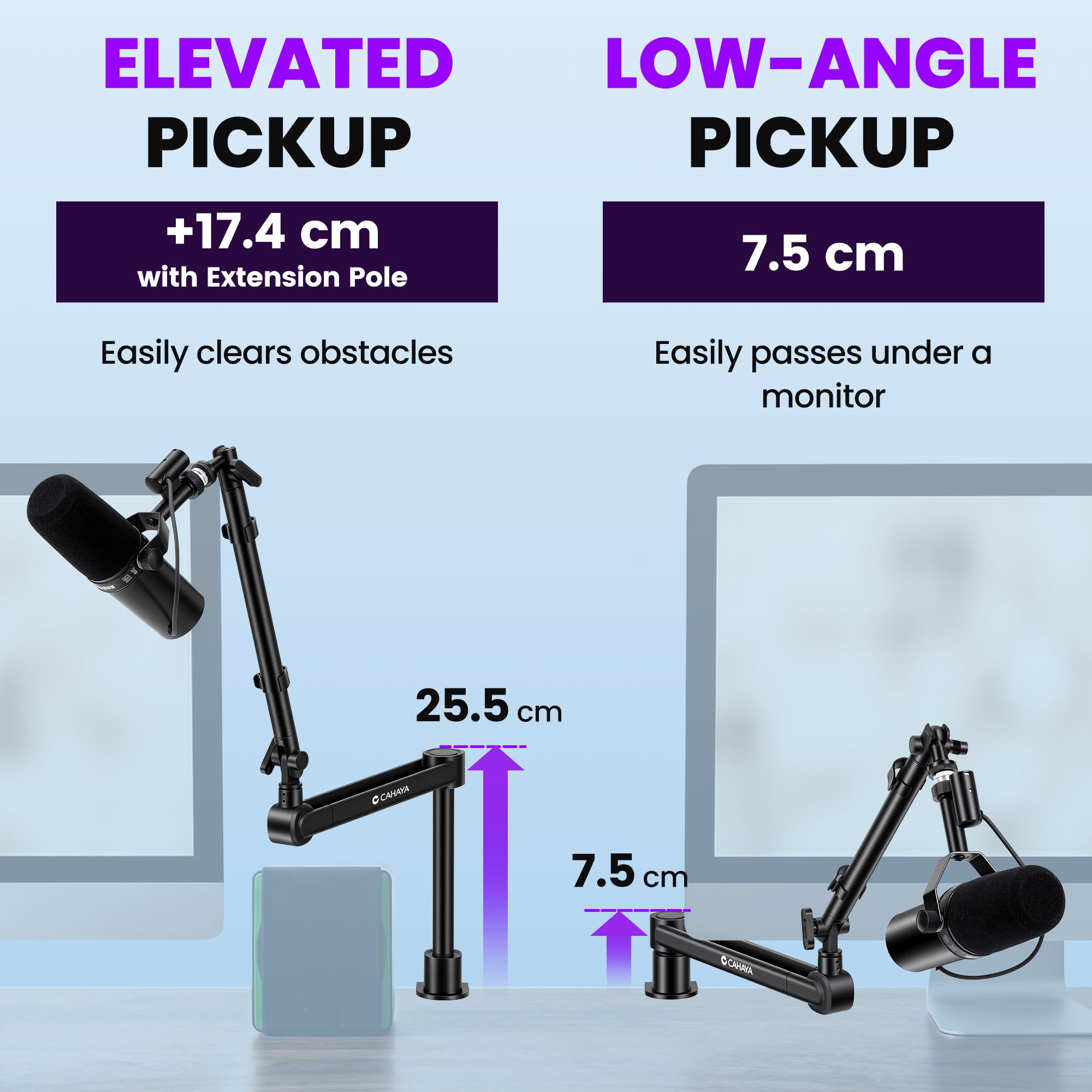 CAHAYA Uchwyt na mikrofon o regulowanym profilu – Obsługuje 2,5 kg, z przedłużaczem 3,5", zarządzanie przewodami, Kompatybilny z Shure SM7B, Blue Yeti, FIFINE AM8, K669B, HyperX QuadCast