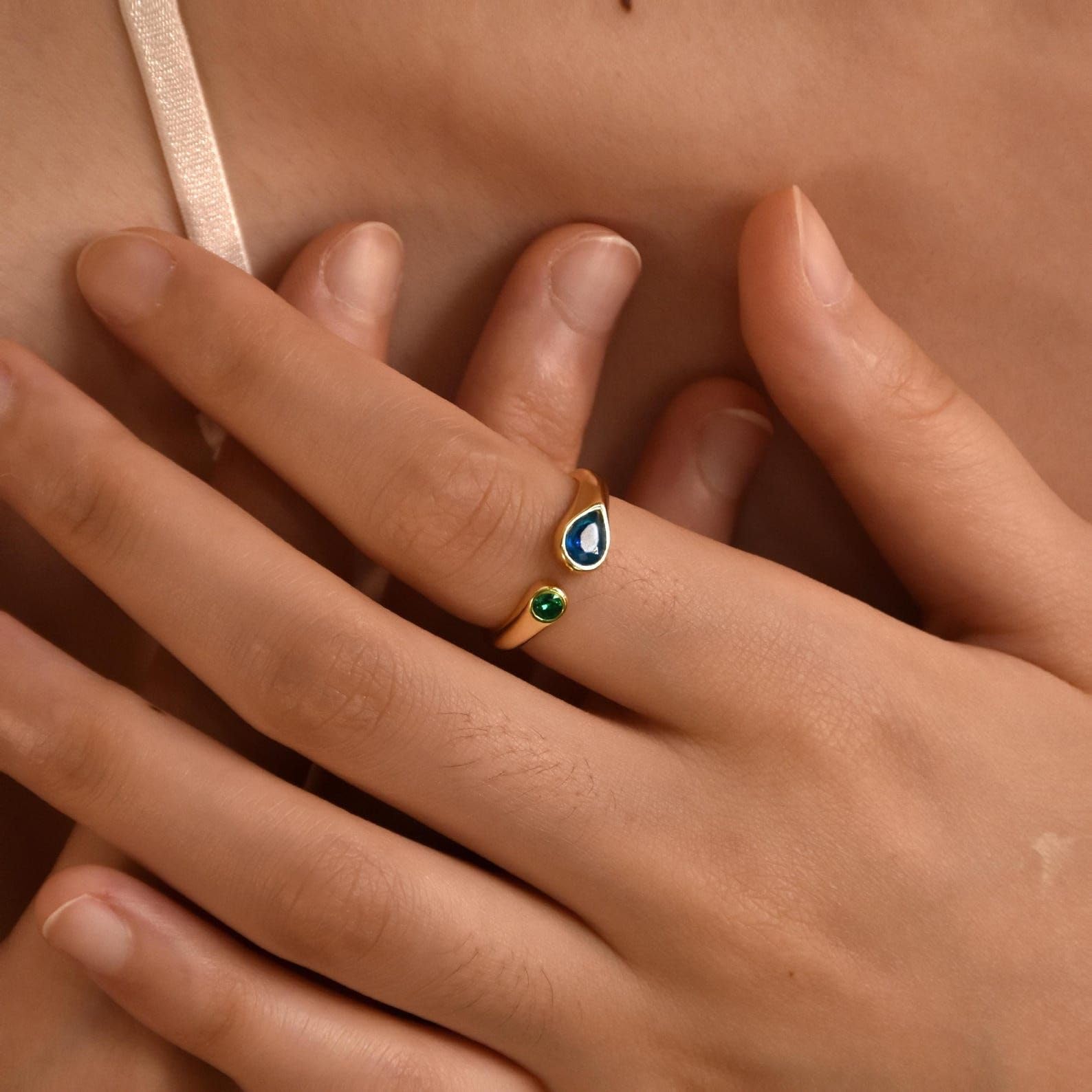 Générique Bague avec deux pierres en argent 925, sobre