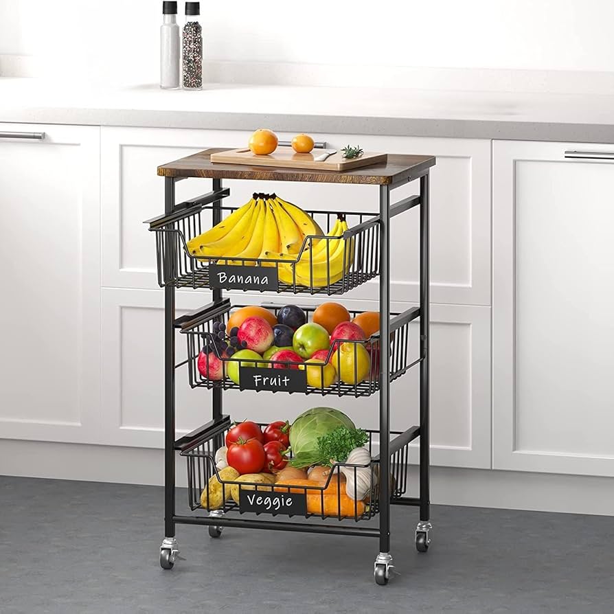 Amazon.co.jp: キッチンワゴン 4段 キッチンラックワゴン 木天板