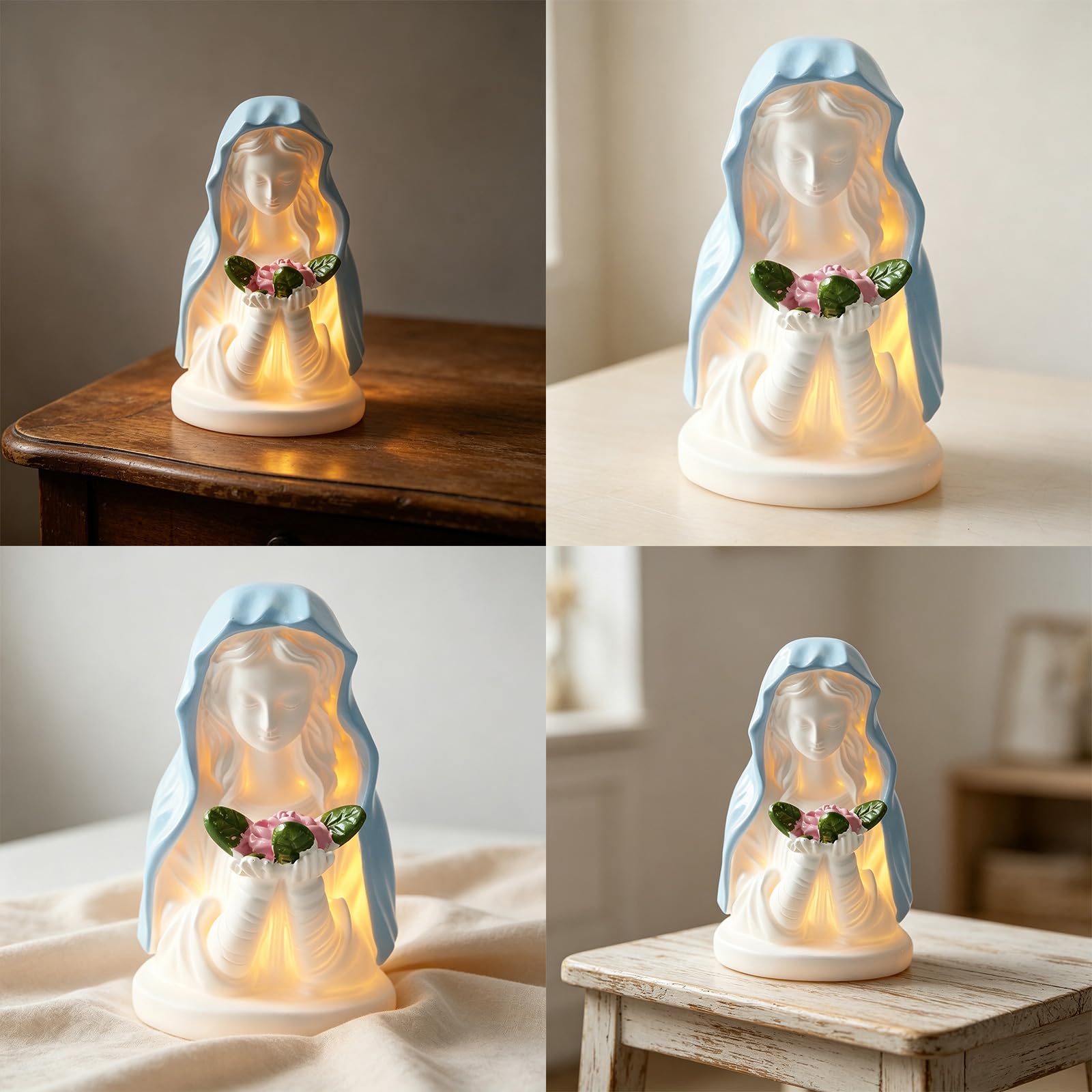 Lampada da Tavolo Decorativa da Tavolo con Luce Notturna per la | Elegante lampada con statua religiosa per la camera da letto della casa cattolica, ornamento decorativo, regalo