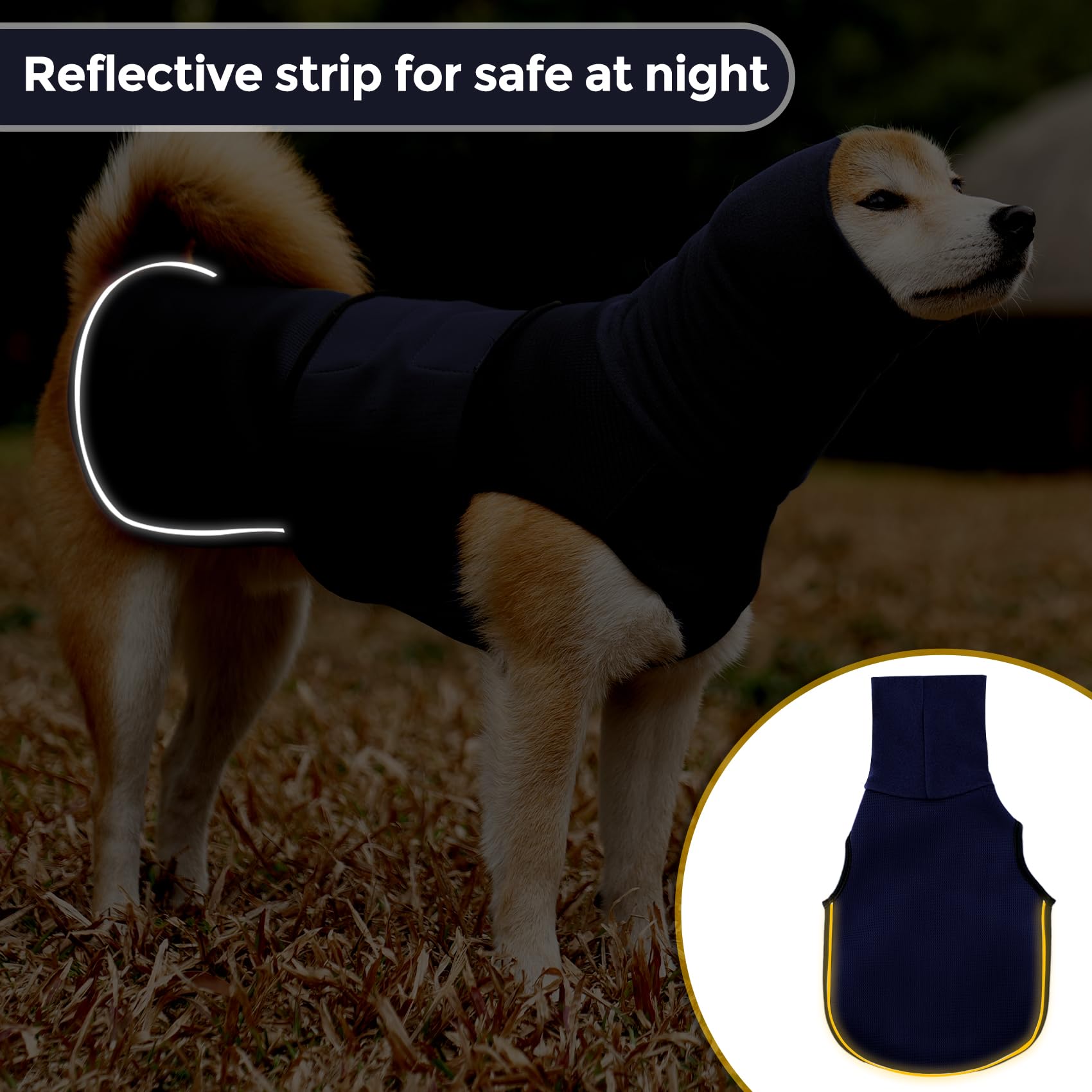 HEYWEAN Hundemantel mit beruhigender Kapuze und Ohrenschutz Anti Stress Weste Hund Beruhigungsweste Hund Rollkragen für Hunde Angst Beruhigungsjacke für Hunde Calmingshirt mit reflektierenden Streifen