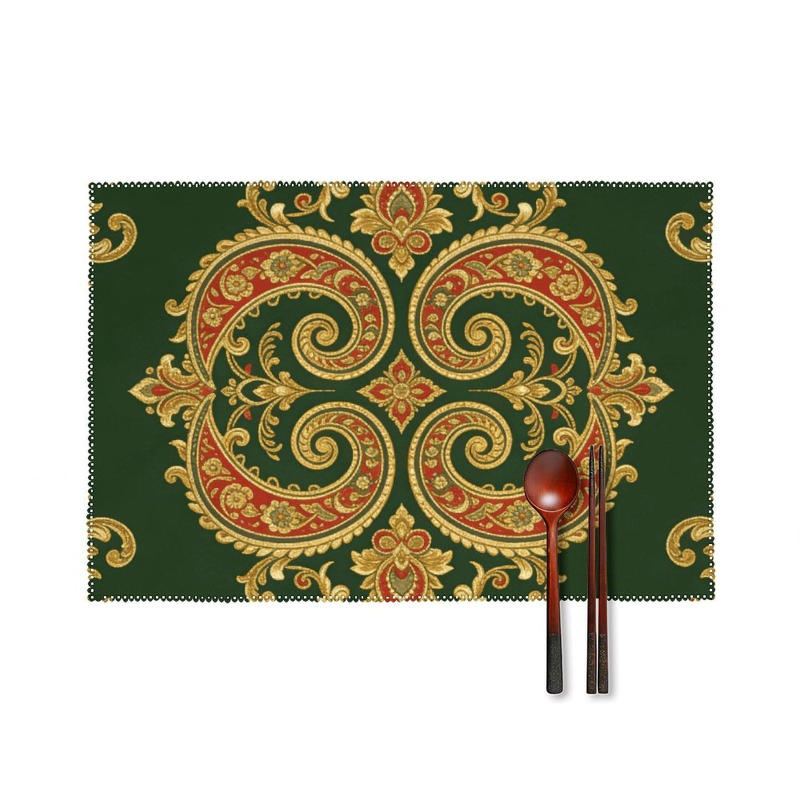 Paisley Quartet Placemats Set of 6, 12x18 Inch Heat Resistant Washable Canvas Table Mats, Stain Resistant Decorative Dining Placemats for Kitchen, Restaurant, Outdoor Party