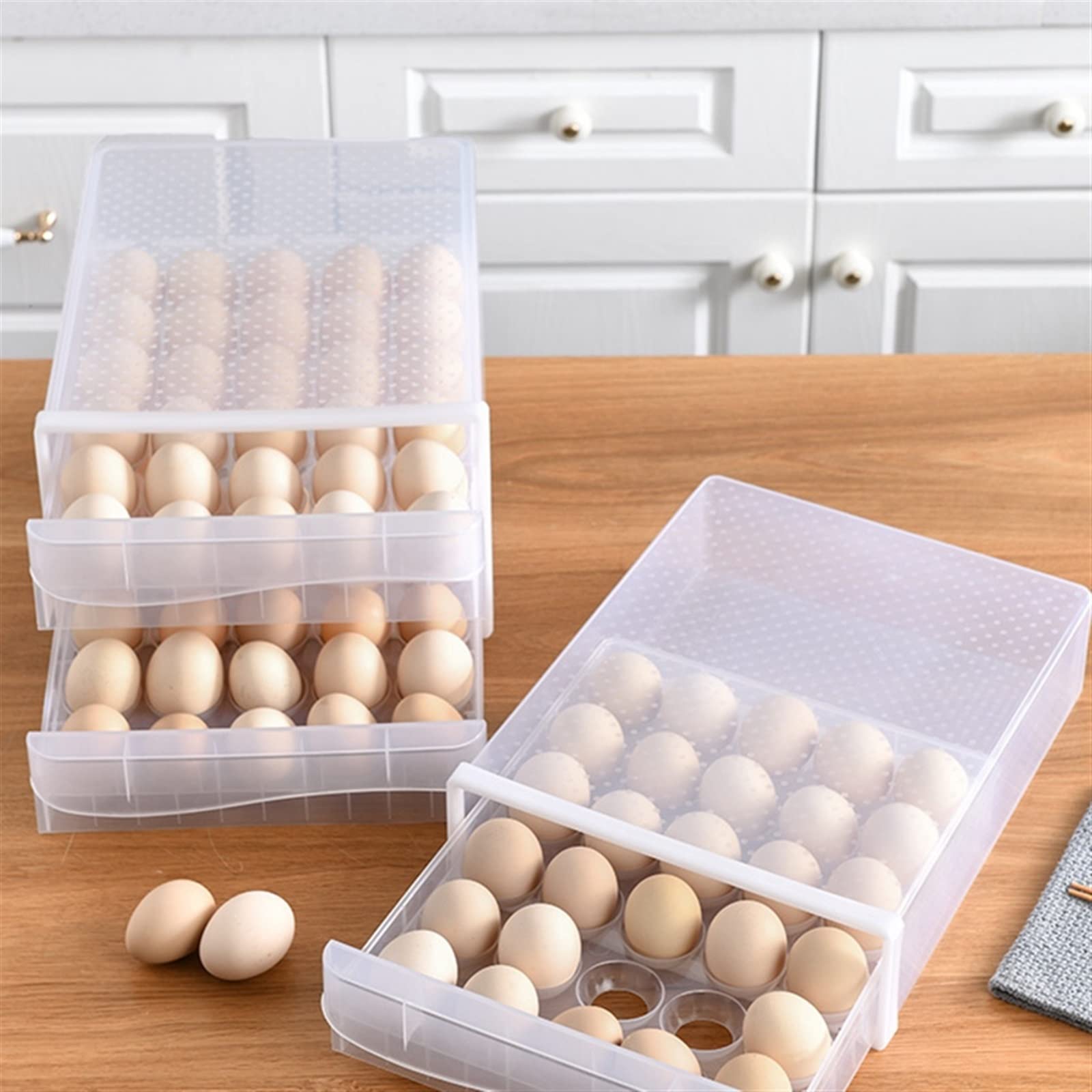 Cubo de Huevos para Nevera, Caja de Huevos, cajón, Nevera de Doble Capa, Caja de Almacenamiento de Cocina, Soporte para Huevos, Caja de Almacenamiento apilable