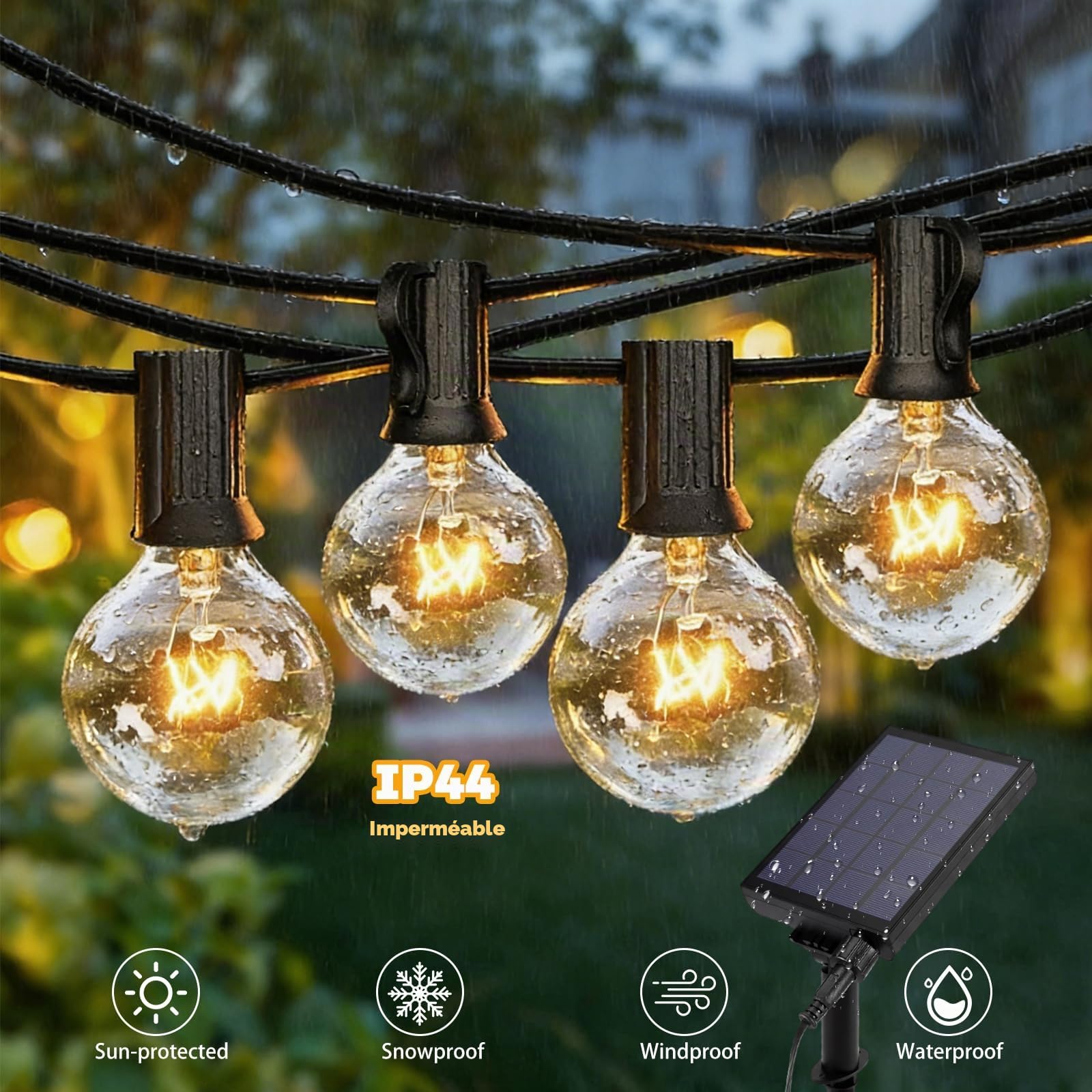 Sprifityy Guirlande Lumineuse Exterieure,Guirlandes lumineuses solaires 35m | pour l'extérieur,Guirlande Lumineuse LED Extérieur Dimmables,étanche IP44,avec Télécommande,Blanc Chaud
