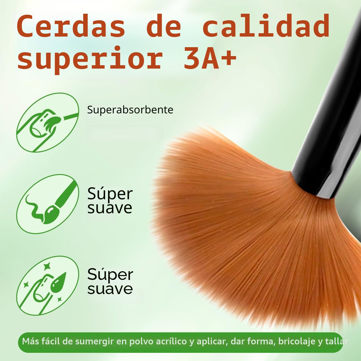 Pincel Acrilico Uñas de 3 Piezas - Pincel Kolinsky Uñas Acrilicas, Pinceles para Uñas Acrilicas Profesionales, Cepillo de Uñas Acrílico, Pincel para Arte de Uñas (8/10/14)