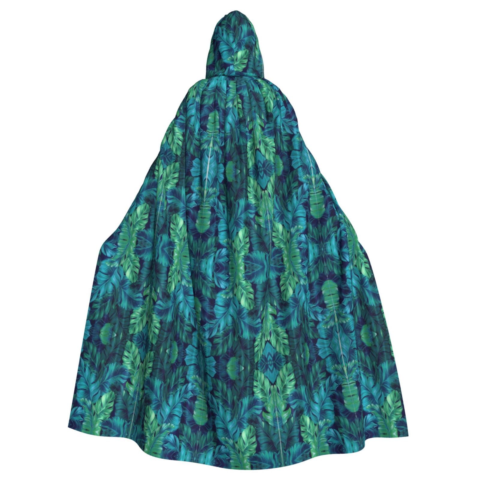 Tropical Palm Leaves Print Hooded Cloak Universal Adult Cape Witch Costume Halloween Costumes Carnival Cloak