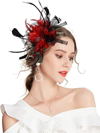 Fascinator Hats for Women Feather Flower Hair Clip Brooch Wedding Tea Party Hat Derby Race Headwear