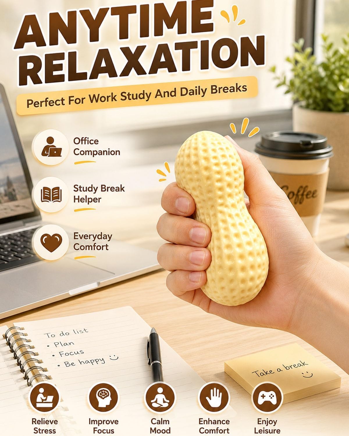 Peanut Squishy Crunchy, Slow Rising Sensory Fidget Toy, Realistic Nut Shape Soft Squeeze Stress Relief Accessory with Anxiety Relaxation, Portable Novelty Party Favor Gift image 4