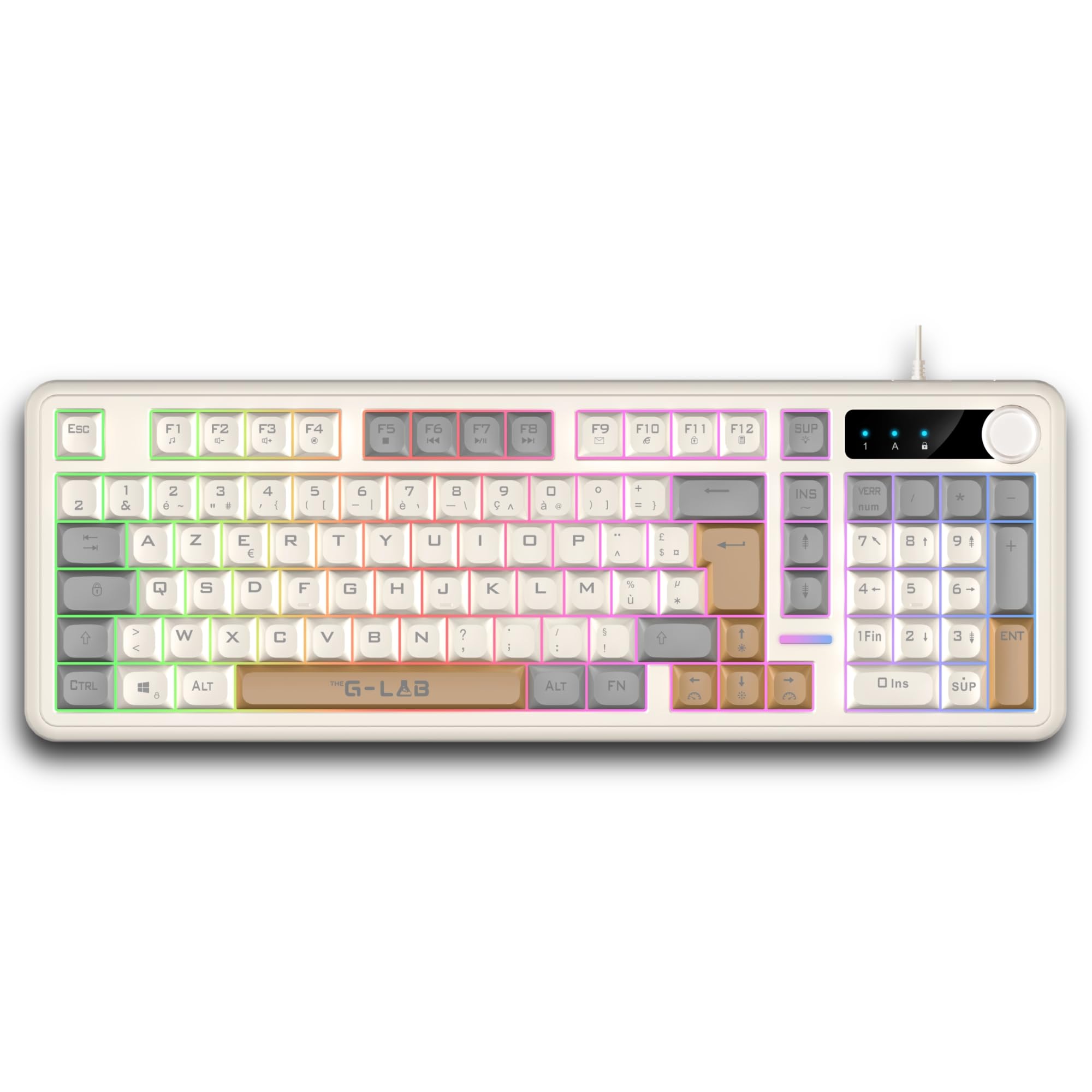 The G-Lab – Keyz Caesium EX 3C – 98% AZERTY Wired Gamer Keyboard – Responsive and Silent Membrane, 26 Keys Anti-Ghosting, Rainbow Backlight, Volume Wheel – Gaming Keyboard PC/Consoles