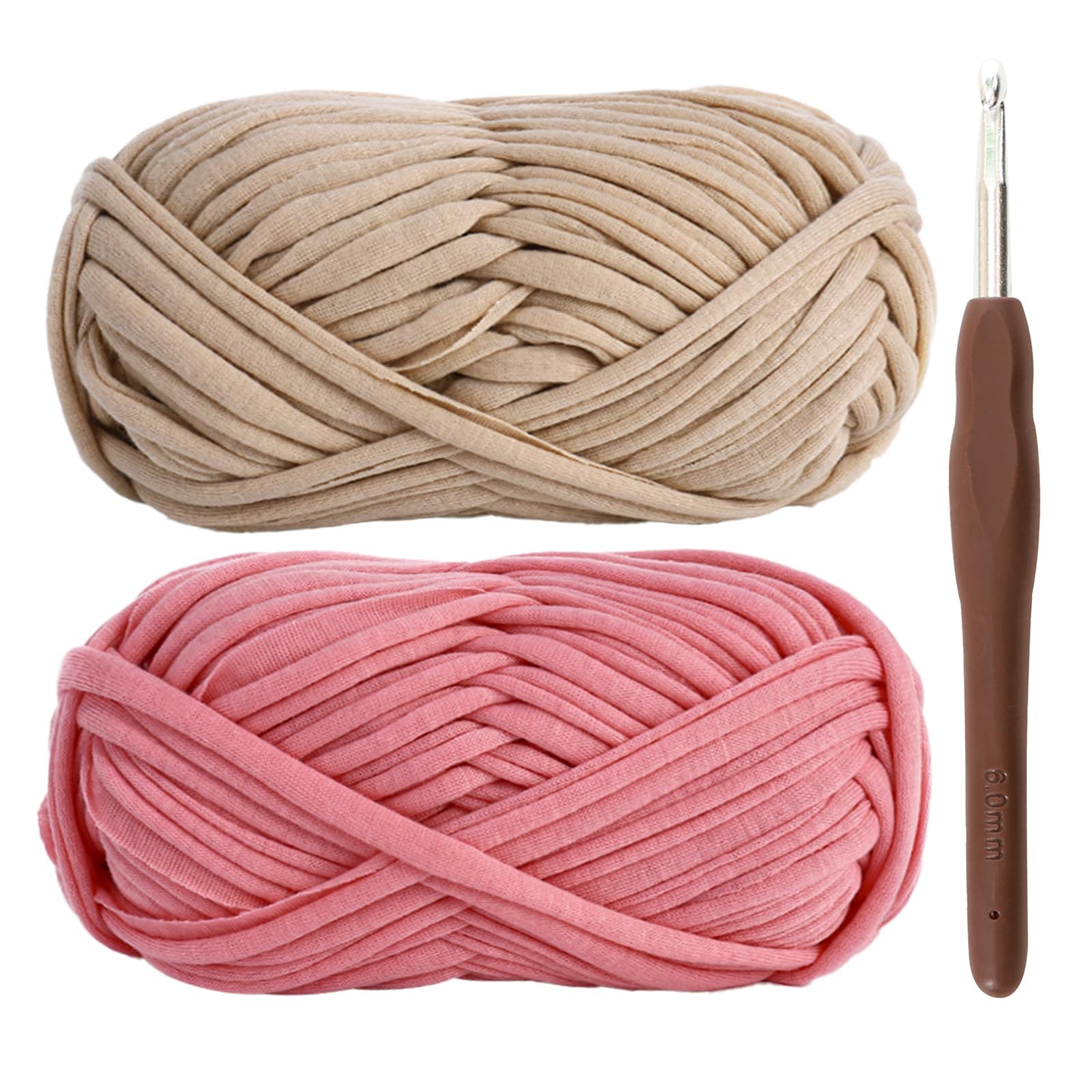 T-Shirt Yarn for Crocheting 2x100g Chunky Crochet Yarn with 6mm Hook, Perfect for Crocheting Projects, Beginner