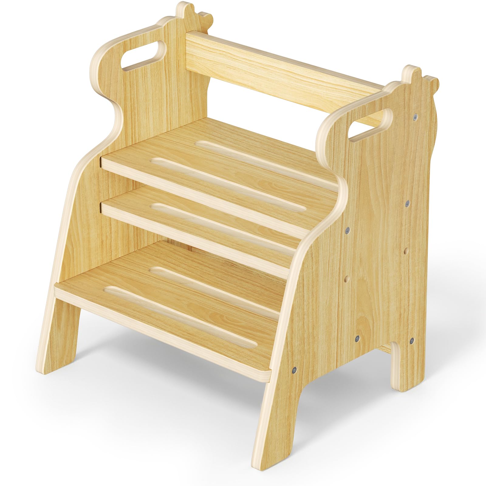 Tabouret pour Enfants à Deux Marches réglable en Bois avec Patins antidérapants
