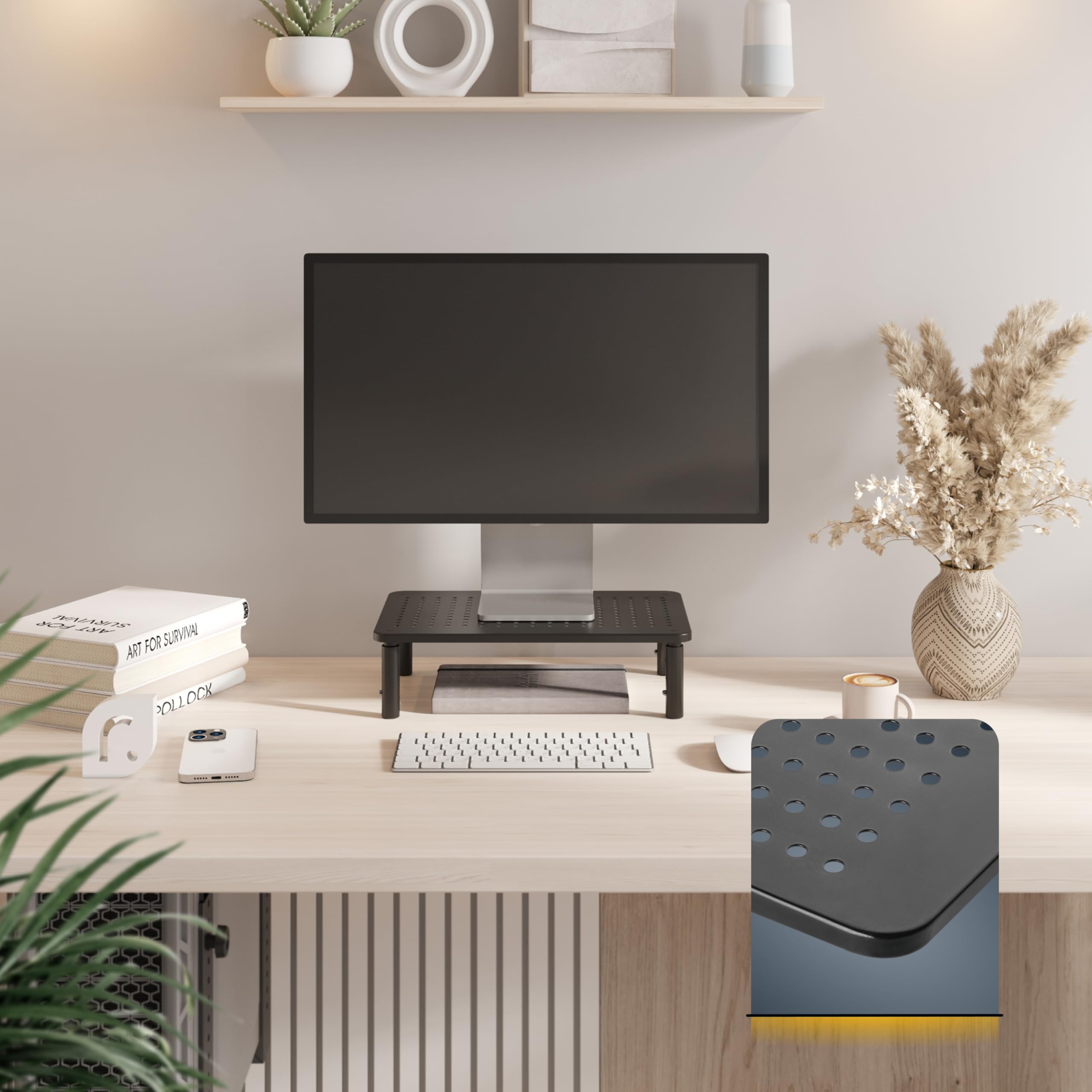 RICOO Rehausseur Écran FS081-B Support Moniteur PC Bureau en Hauteur Réglable avec Ventilationsbohrungen pour Ordinateur PC 37 x 23,5 x 14 cm Noir