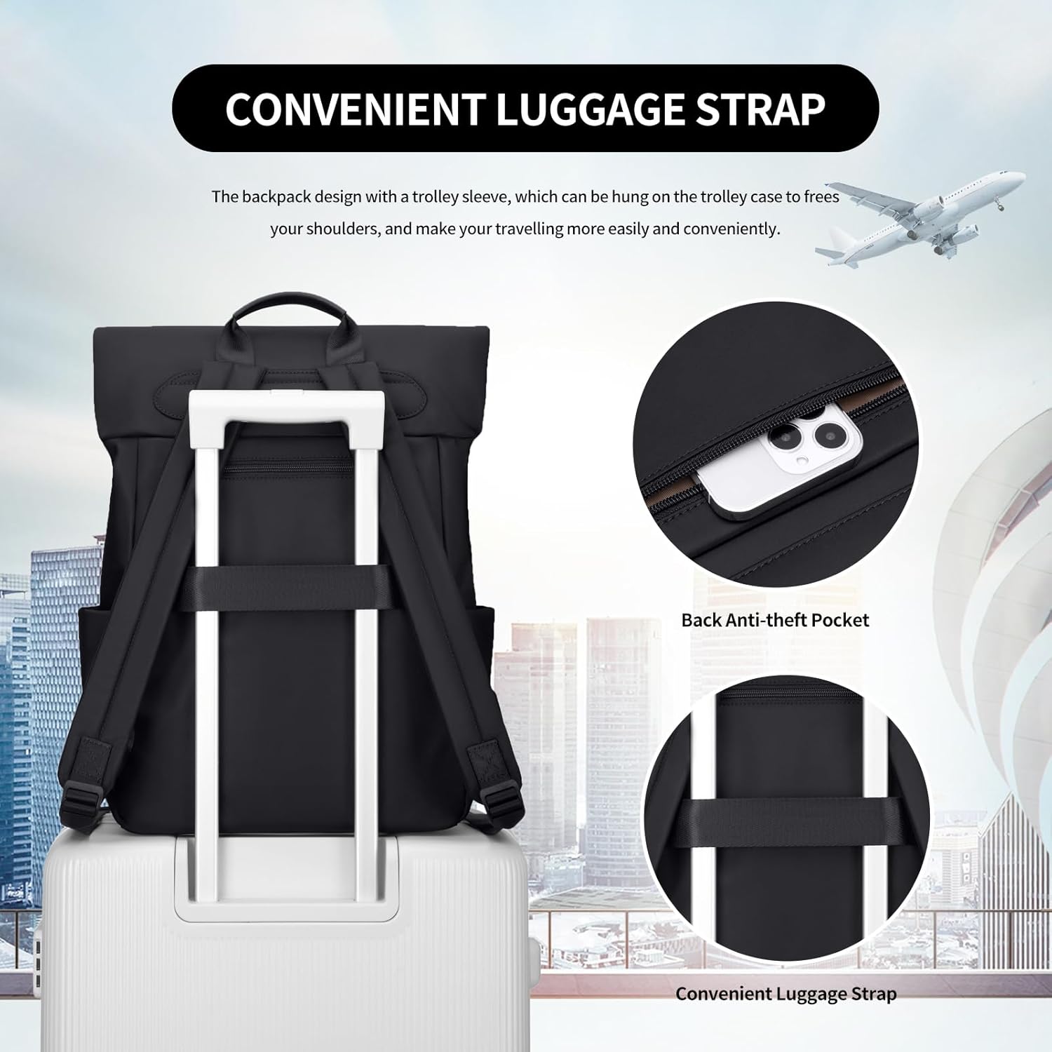 Women Laptop Backpack Computer Backpacks Carry On Waterproof backpack Fits 15.6Inch Notebook Travel Commute College (Black) - Image 6