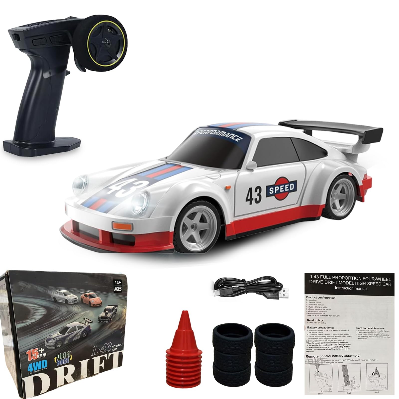 Mini Fast RC Cars, 1/43 RC Drift Car Small Remote Control Car with Gyroscope, 2.4GHz 4WD Full Proportional High Speed Micro Hobby RC Cars with Lights Racing Tires, Toy Model Gift for Adults Kids Boys