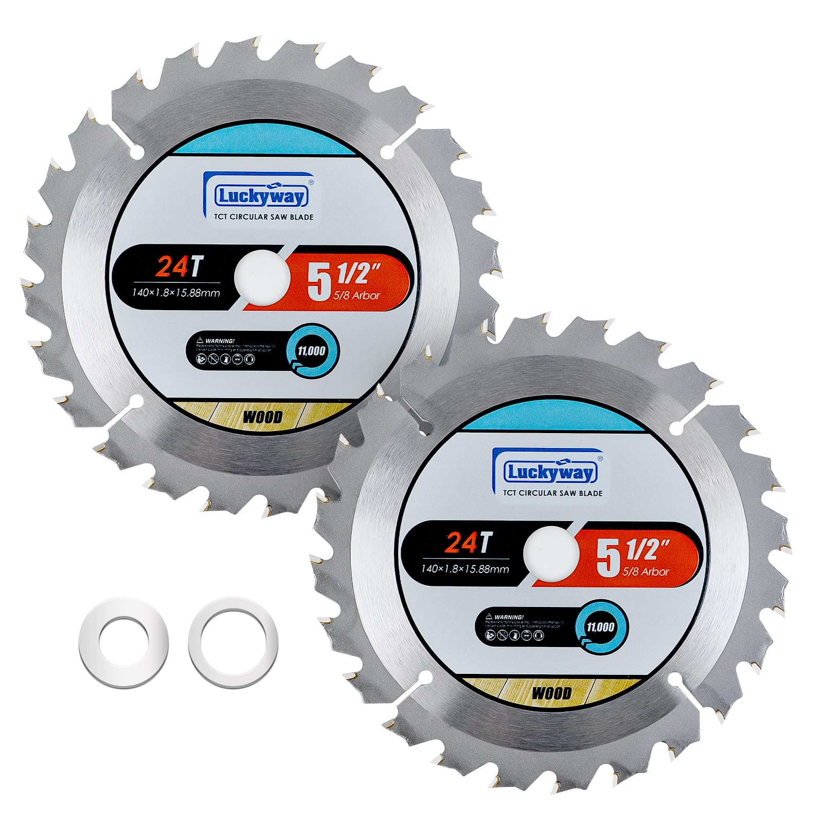 Luckyway 2-Pack 5-1/2 Inch 24T with 5/8 Inch Arbor TCT Circular Saw Blade General Purpose and Trimming Saw Blade