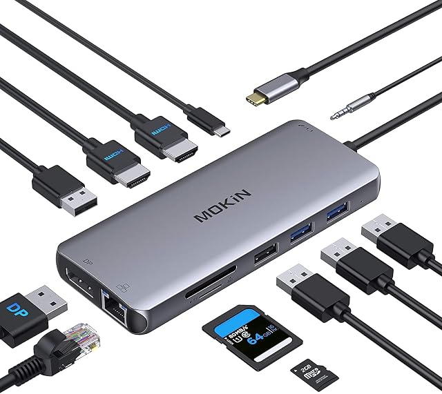 USB C Docking Station Dual Monitor HDMI for HP/Dell,12 IN 1 Multiport USB C Hub Thunderbolt Laptop Docking Station with 2 HDMI 4K,DP,4 USB, Ethernet,PD,SD/TF, 3.5mm Audio Port for Lenovo Yoga/Surface