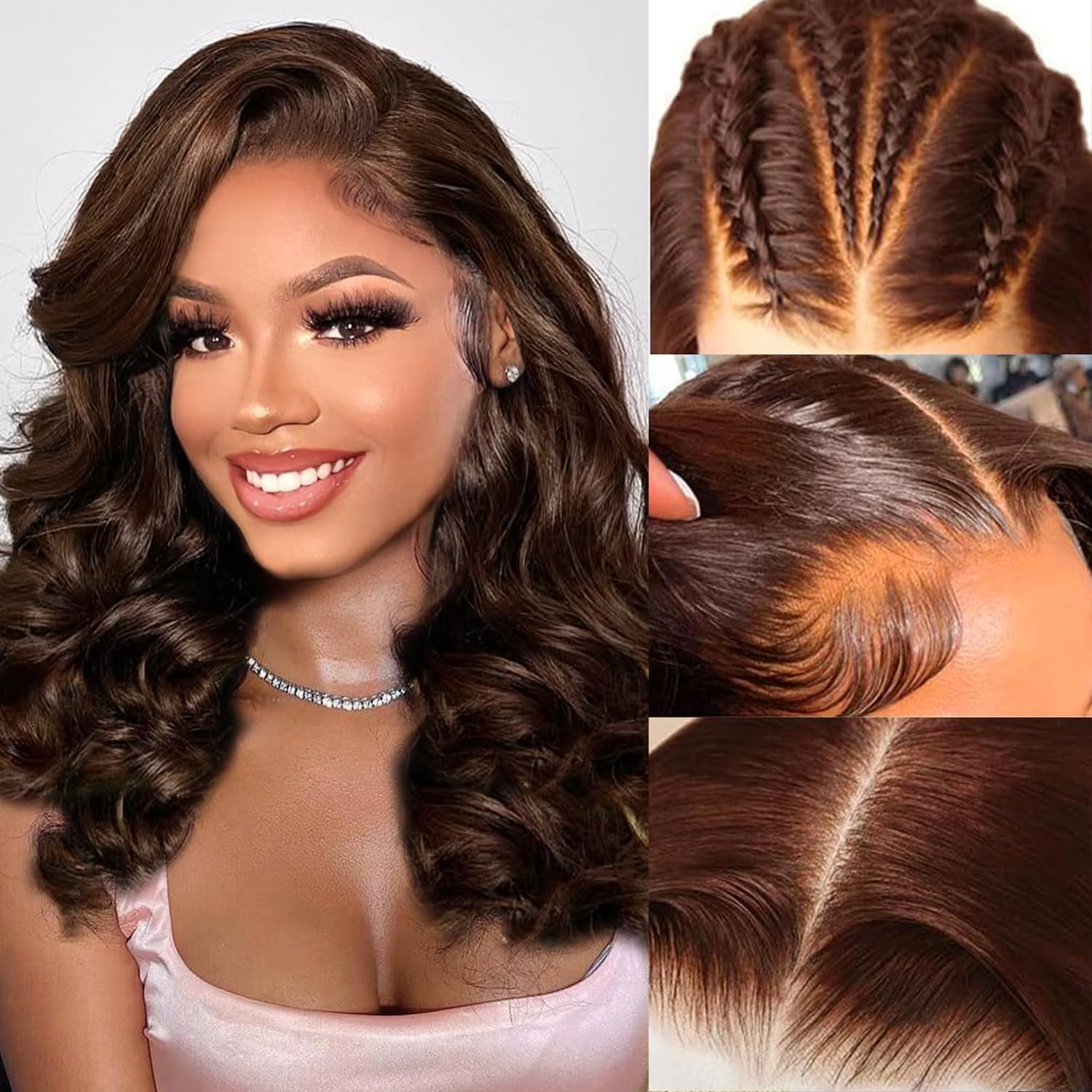 Chocolate Brown Lace Front Wig 13x6 Hd Lace Loose Wave Brown Wig Human Hair Pre Plucked 220% Density 16 Inch Short Loose Curly Bob Human Hair Dark Brown Wig for Black Women