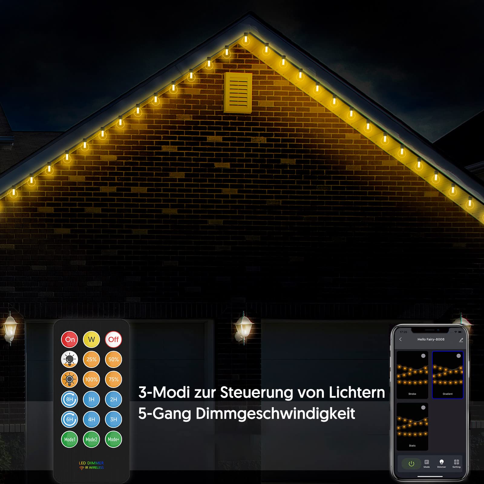 Avatar Controls Guirlande Lumineuse Extérieure Dimmable 15m, APP& Contrôlé Guinguette 25 LED G40 Ampoules Incassable Étanche IP65, Raccordable Lumières Suspendues pour Patio Fête Chaude Blanc