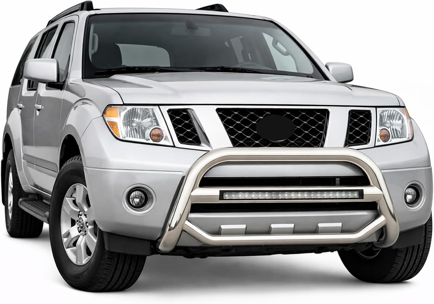 Black Horse MAX Beacon Bull Bar No Skid Plate Stainless Steel Compatible with 2005-2021 Nissan Frontier|2005-2007 Nissan Pathfinder|2005-2015 Nissan Xterra-MAB-NIFRS