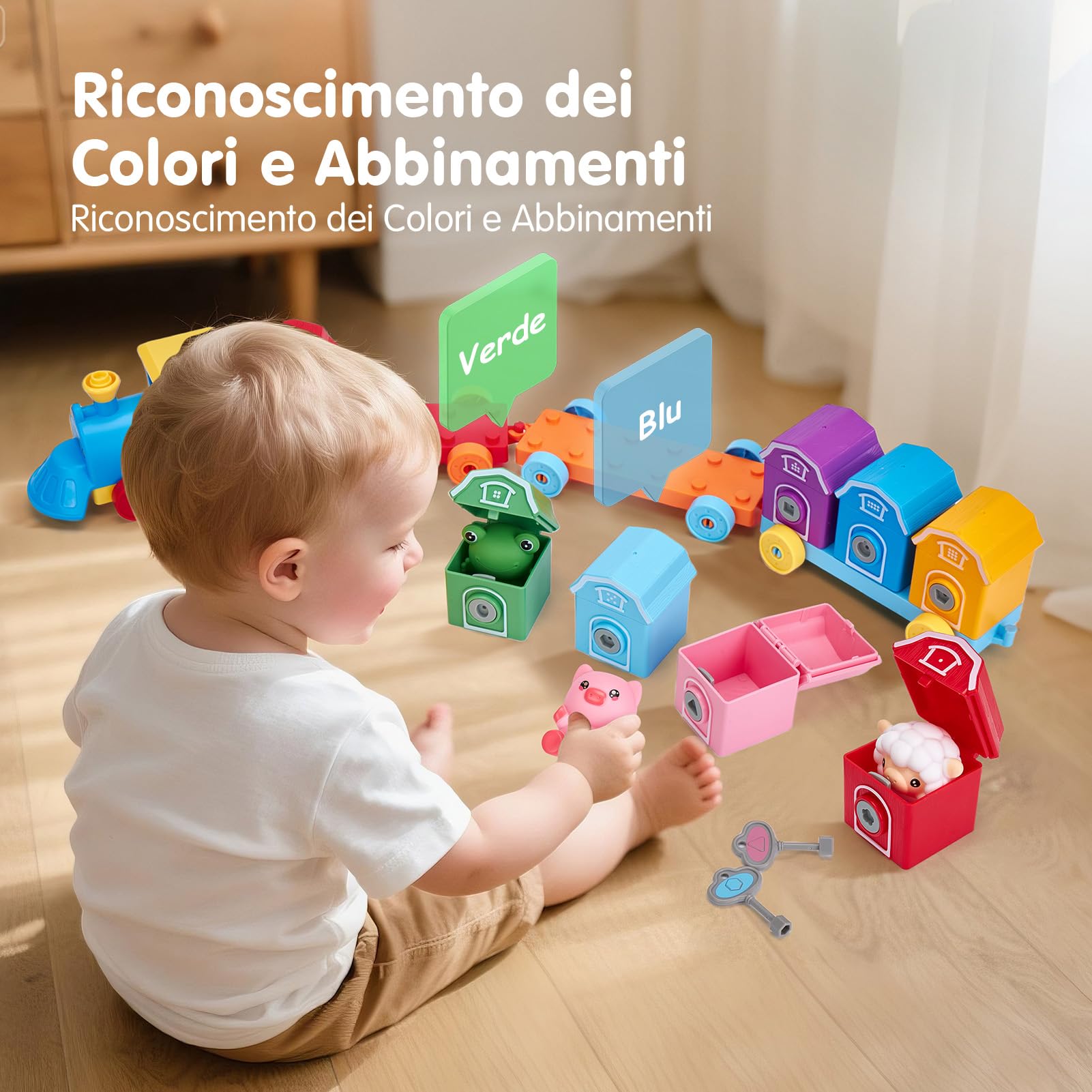 hahaland Giochi Montessori 1 Anno, Animali Giocattolo per Bambini con Conteggio, Abbinamento e Ordinamento, Set di Treno Giocattolo Fattoria Animali Bambini, Educativi Regalo Giochi Bambino 1 2 3 Anno