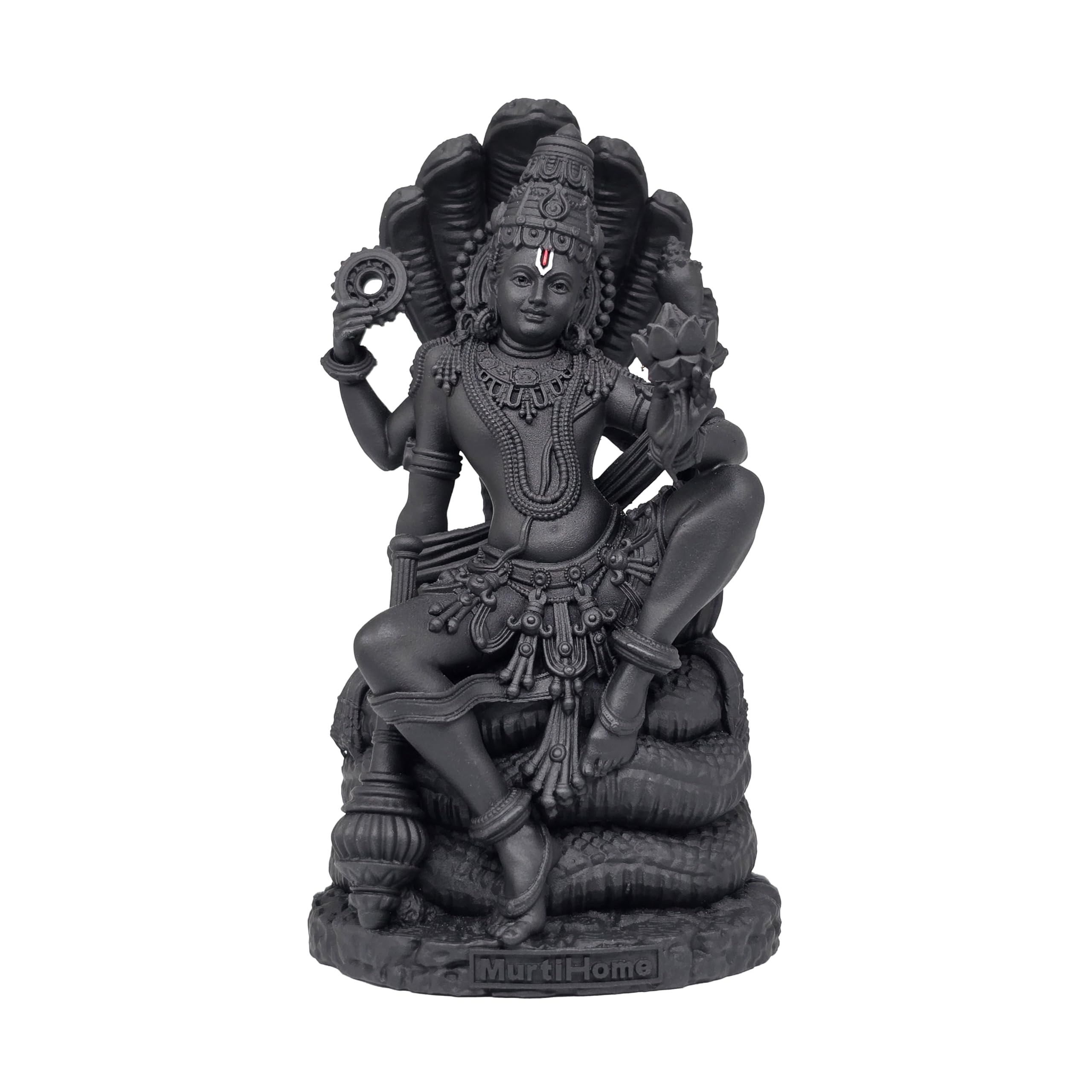 MurtiHome Vishnu Murti with Sheshnaag Shri Narayan Hari Statue (3D Printed, 4" Height, Matte Black)
