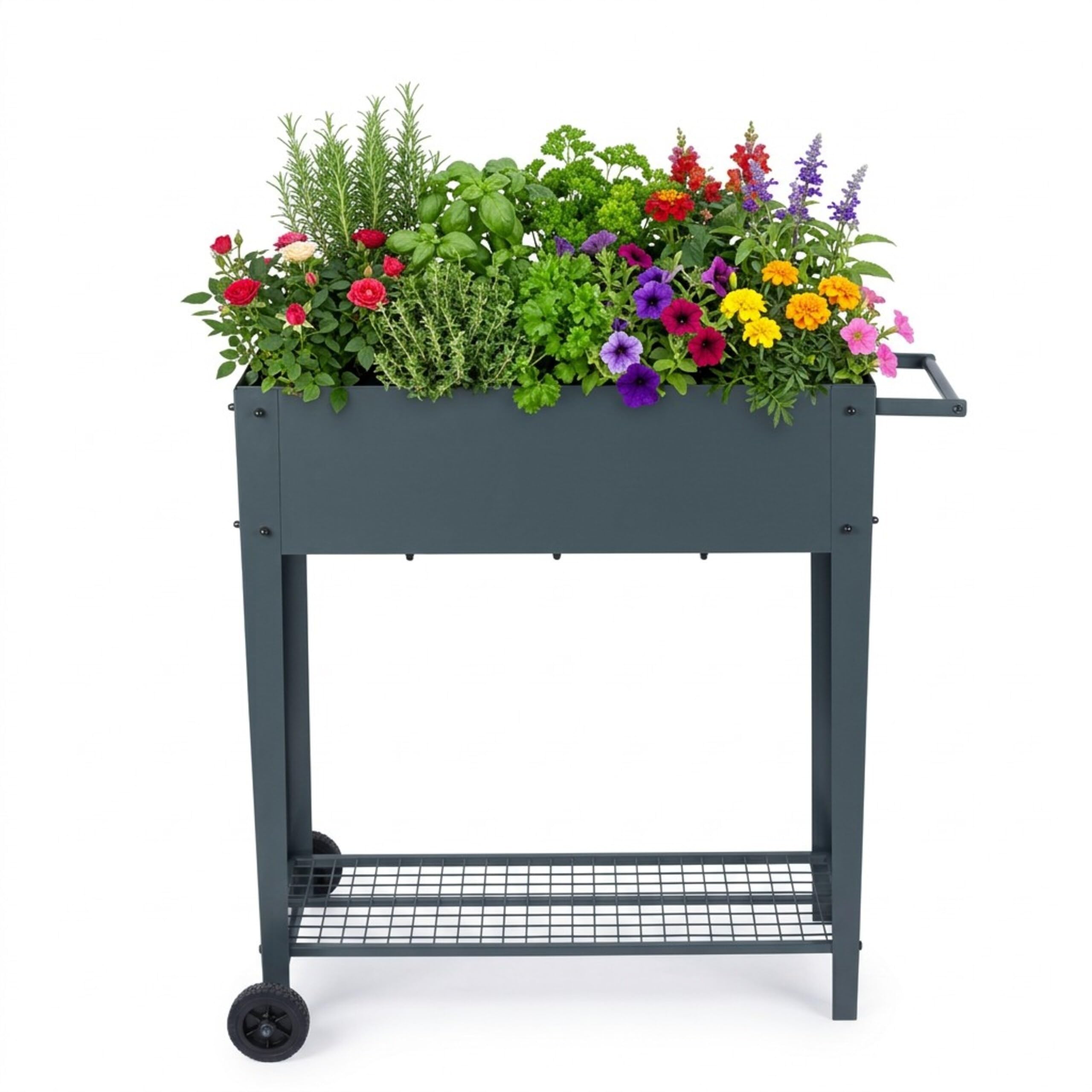 Relaxdays Aiuola rialzata, ripiano, Ruote, Giardino, Balcone & terrazza, HxBxT: 80 x 85 x 50 cm, Mobile, Antracite