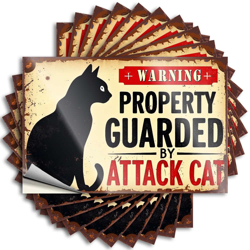 Fzfn Women's Colour Tattoo Door Cool Warning: Property Guarded By Attack Cat. For Layered - Guest Easy Peel Removable(6X9cm)