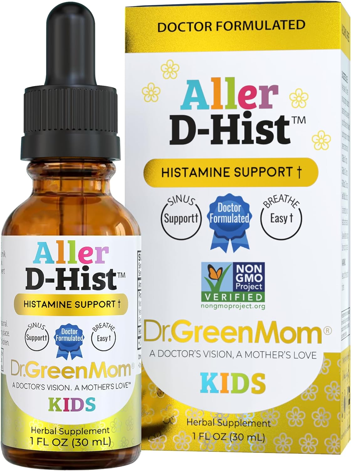 Dr. Green Mom Aller D-Hist Kids | Runny Nose & Itchy Watery Eye Support Drops | Seasonal Histamine & Respiratory Support for Kids, Toddlers & Infants | Non-Drowsy | Non-GMO, 1 fl oz
