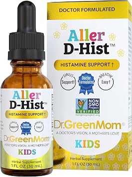 Dr. Green Mom Aller D-Hist Kids | Runny Nose & Itchy Watery Eye Support Drops | Seasonal Histamine & Respiratory Support for Kids, Toddlers & Infants | Non-Drowsy | Non-GMO, 1 fl oz