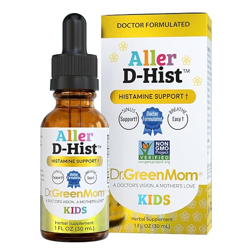 Dr. Green Mom Aller D-Hist Kids | Runny Nose & Itchy Watery Eye Support Drops | Seasonal Histamine & Respiratory Support for Kids, Toddlers & Infants | Non-Drowsy | Non-GMO, 1 fl oz