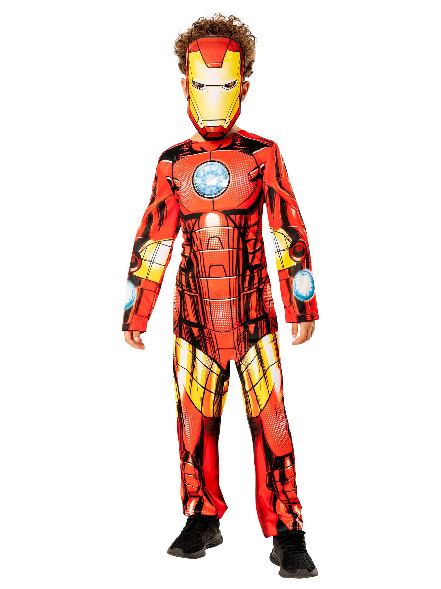 Rubies Disfraz Iron Man para niño, Jumpsuit estampado y máscara, Oficial Marvel, Disfraz sostenible Green Colección, para halloween, navidad, carnaval y cumpleaños.