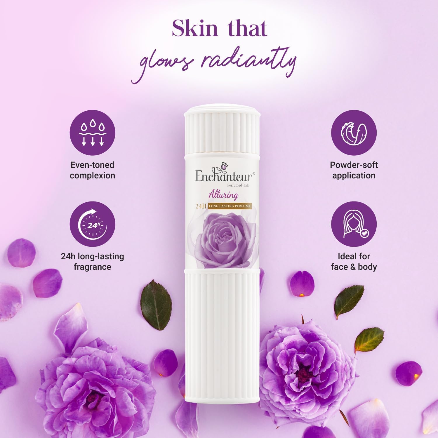Enchanteu'r Alluring Perfumed Talc'um Powder with Exotic French Fragrance for Women| Fruity & Flowery Notes| Refreshing & Soothing Tal'c with Fine Texture| Absorbs Moisture & Prevents Odour| 250g